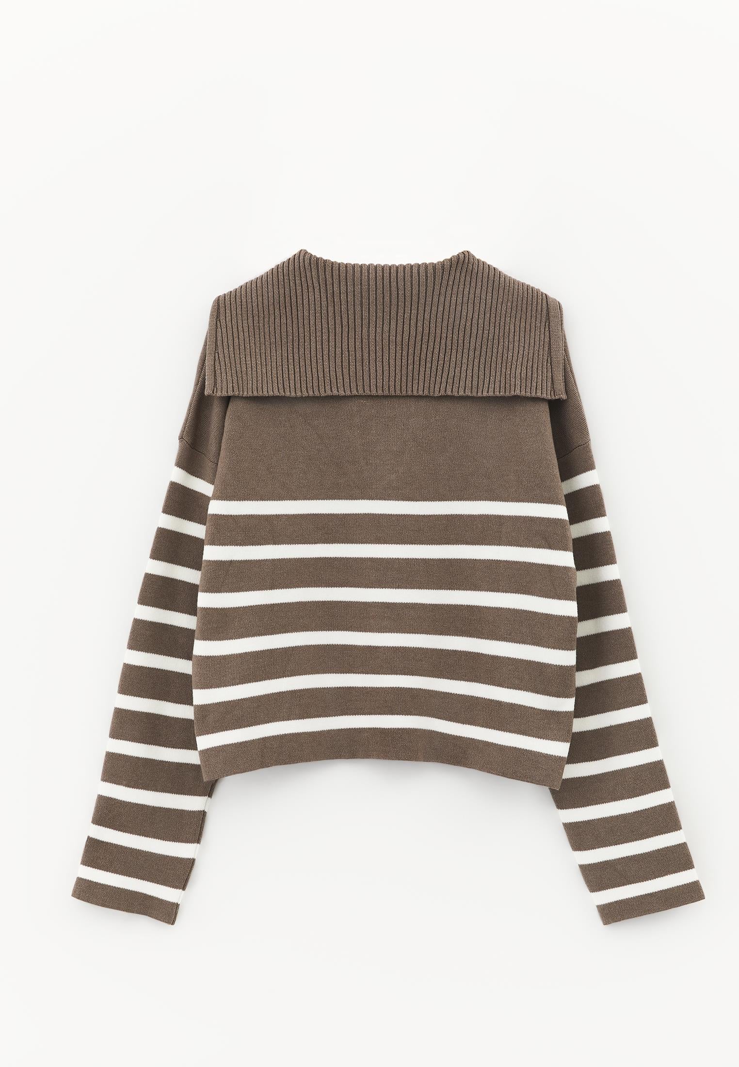 Striped Polo Collar Knit Sweater - MOREL/ICE MILK