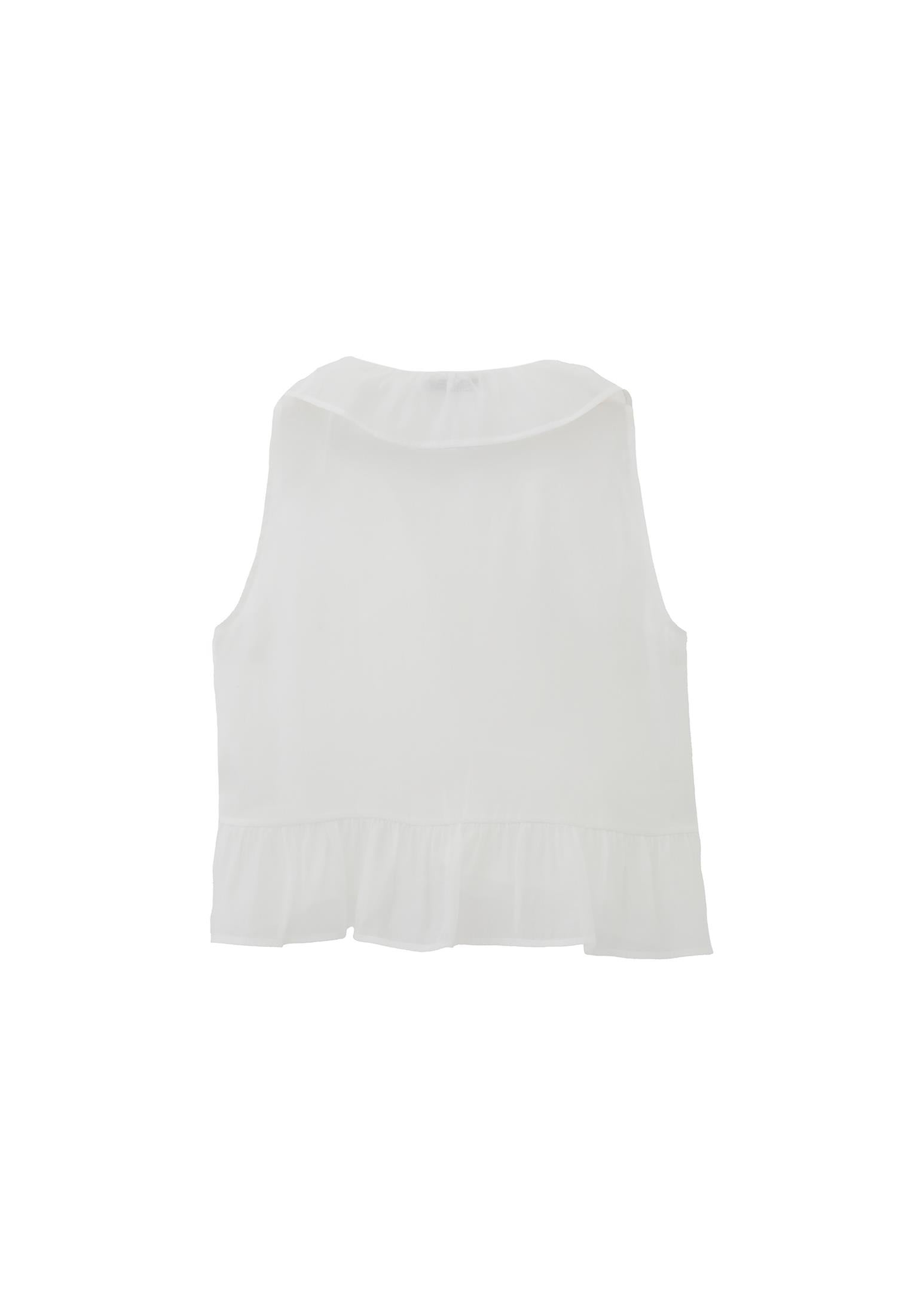 Sleeveless Blouse With Ruffle Detail And V Neck - ICE MILK