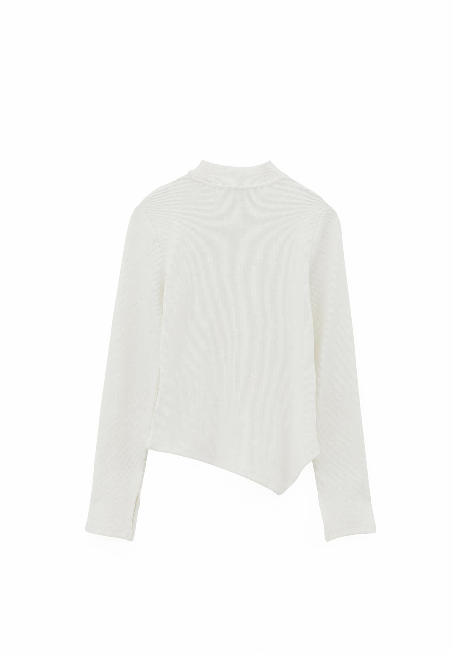 High Neck Cut Out Detail Bodycon T-Shirt - ICE MILK