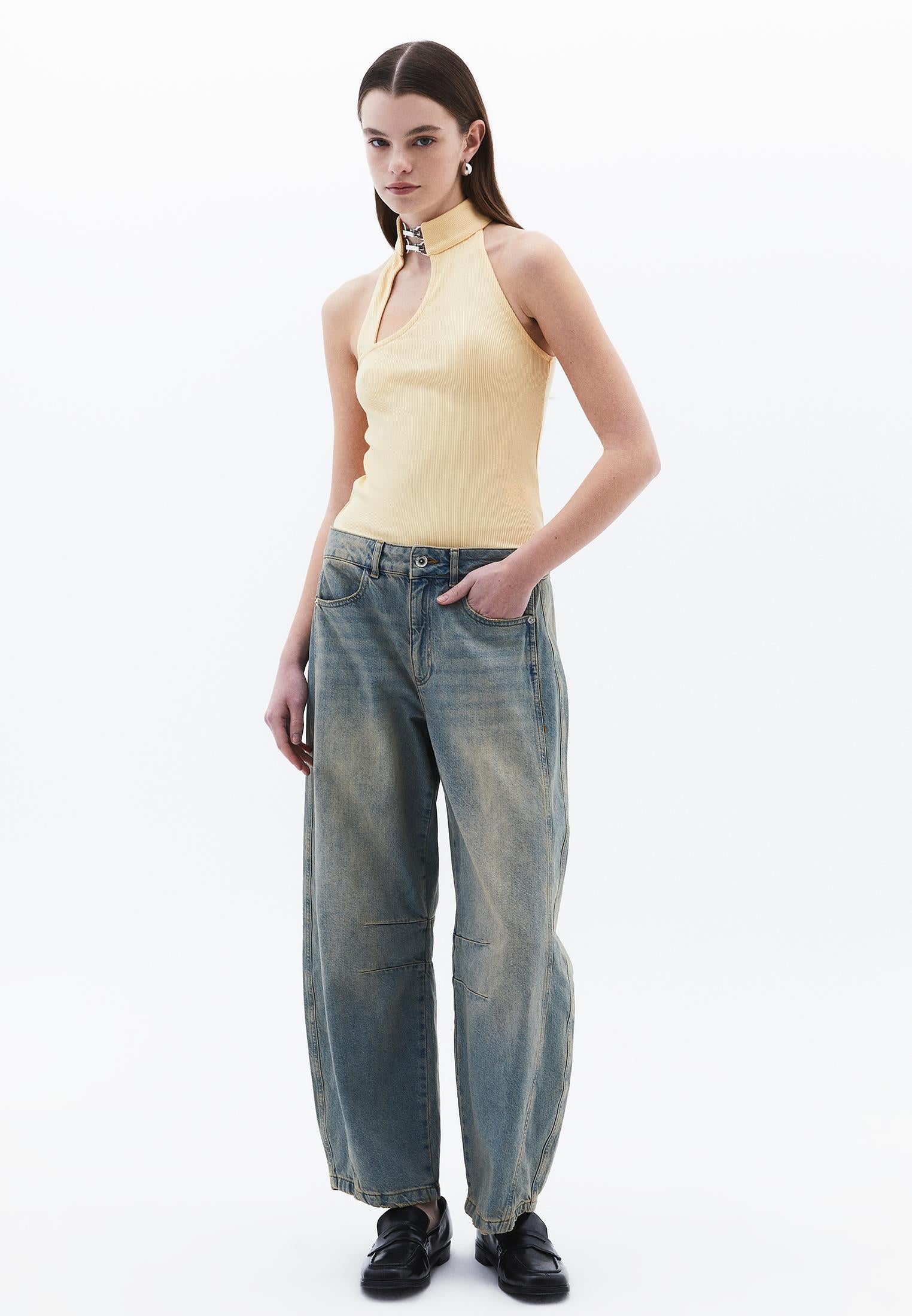 Sleeveless Blouse With High Collar And Buckle - IMPALA