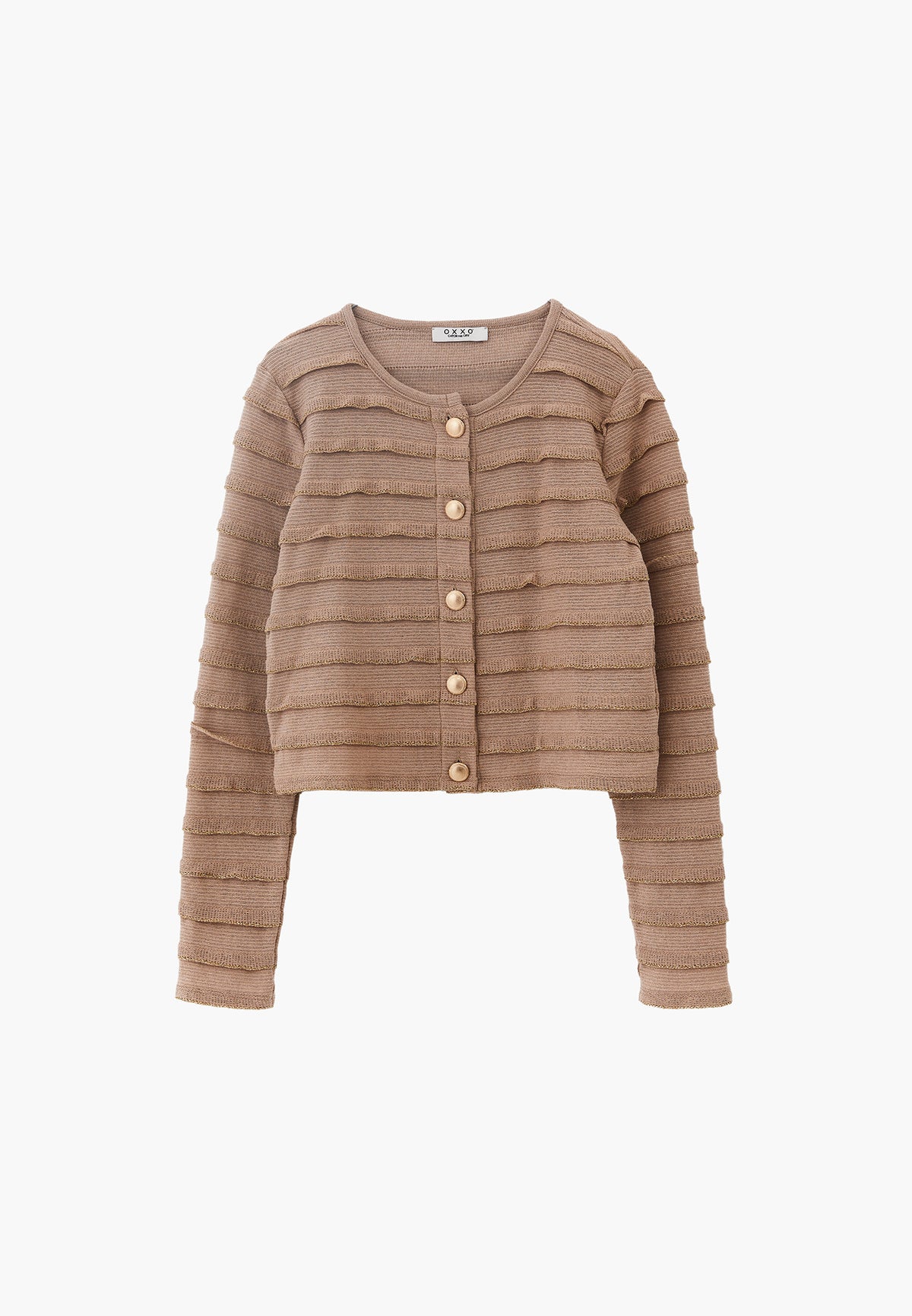 Shimmery Crew Neck Long Sleeve Cardigan - INCENSE