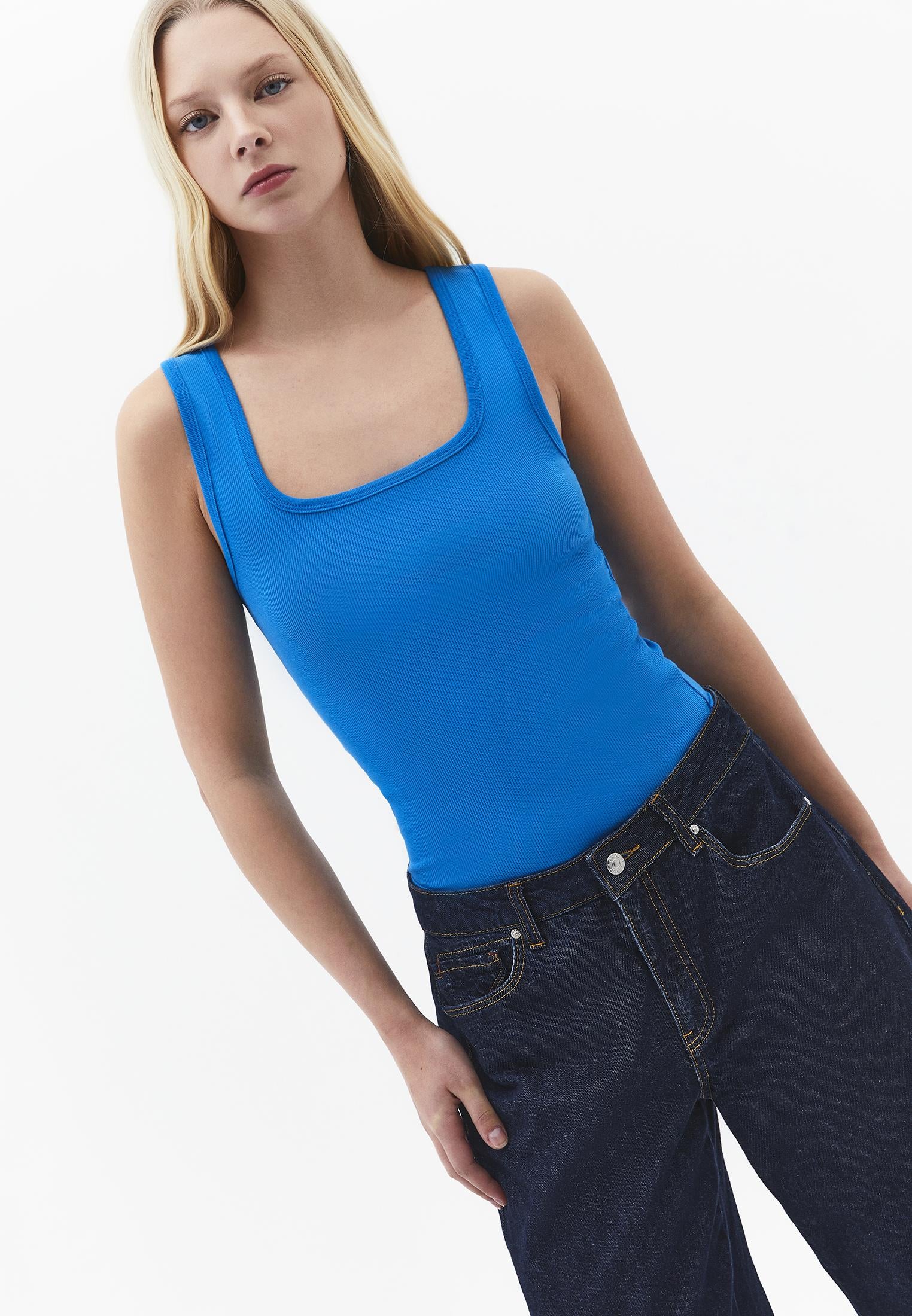 Square Neck Bodycon Tank Top - INDIGO BUNTING