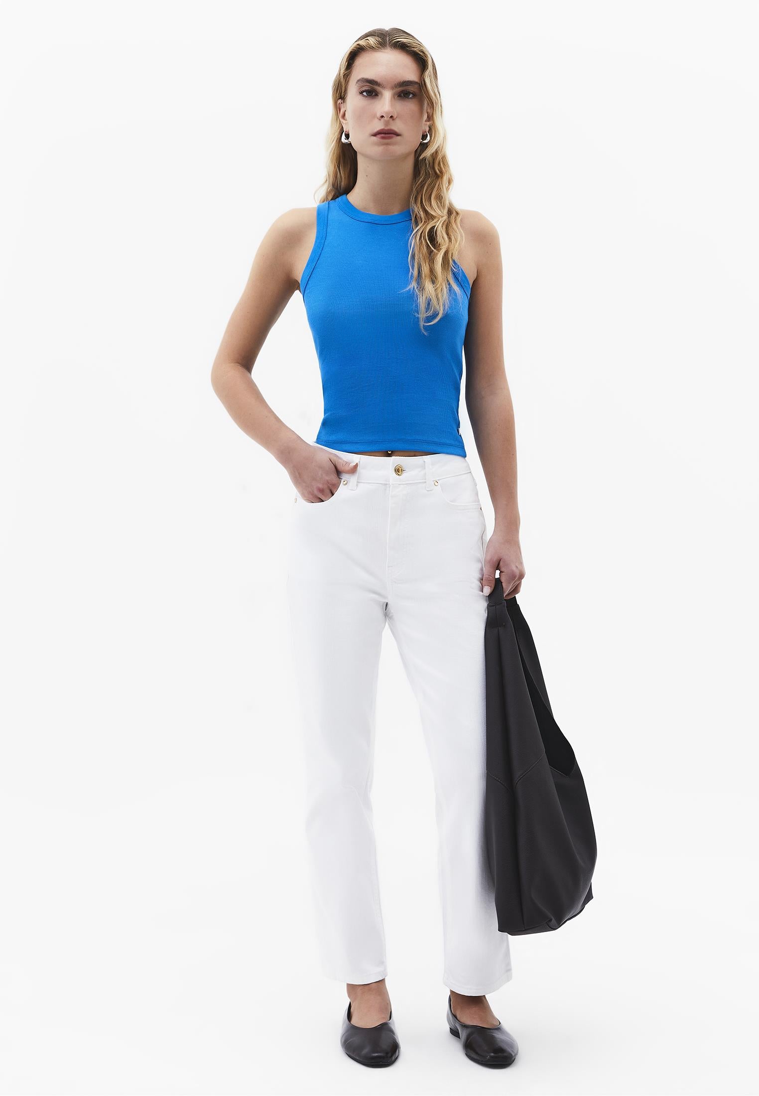 Crew Neck Bodycon Tank Top - INDIGO BUNTING