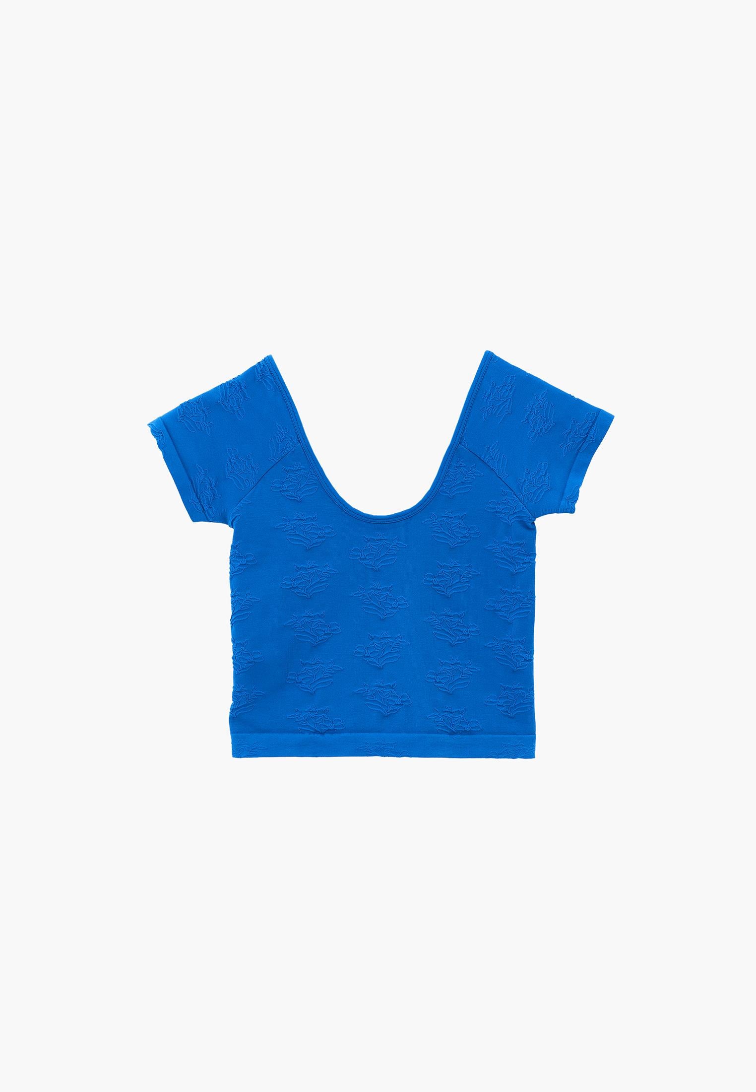 Wide Neck Short Sleeve Bodycon T-Shirt - INDIGO BUNTING