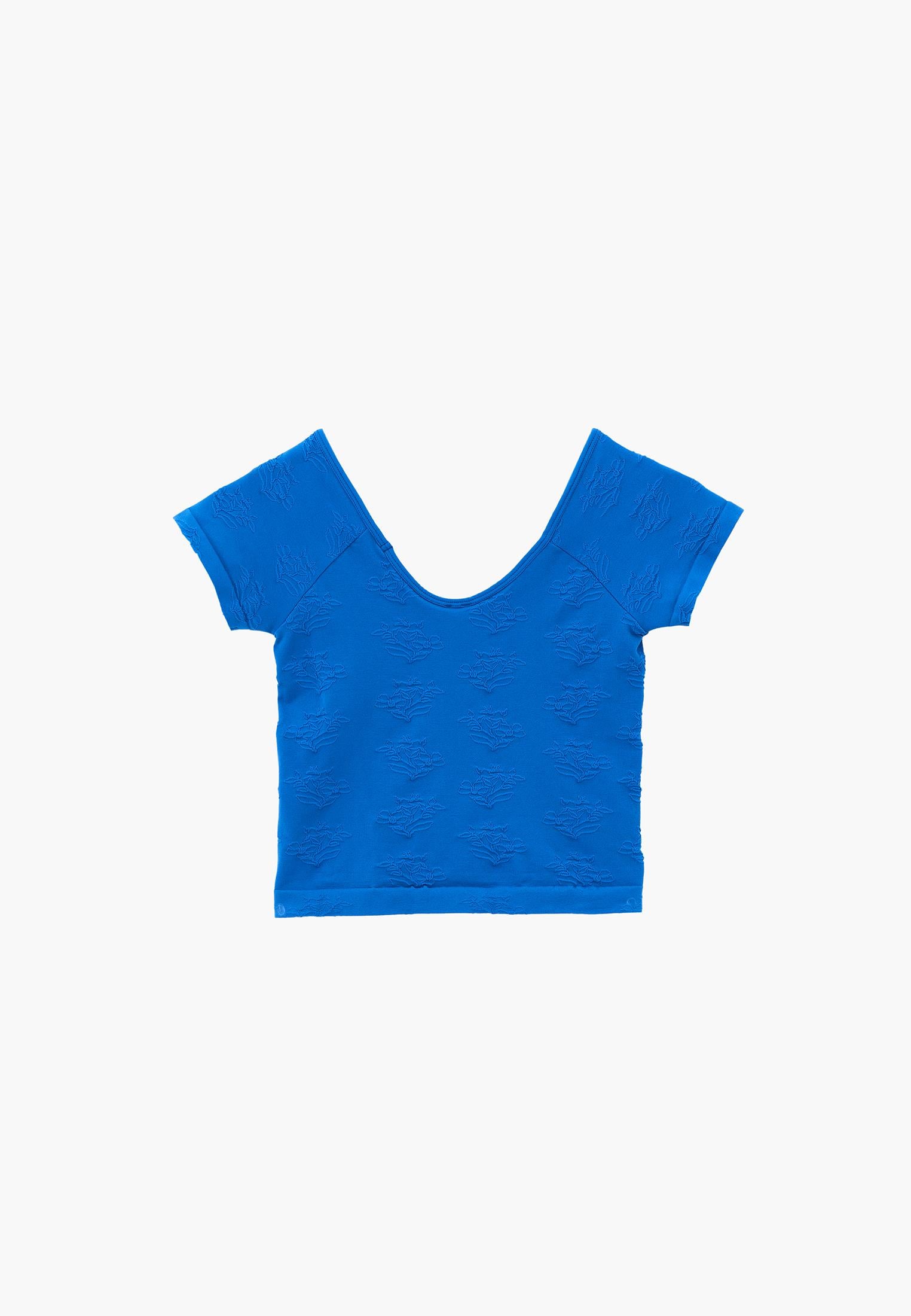 Wide Neck Short Sleeve Bodycon T-Shirt - INDIGO BUNTING