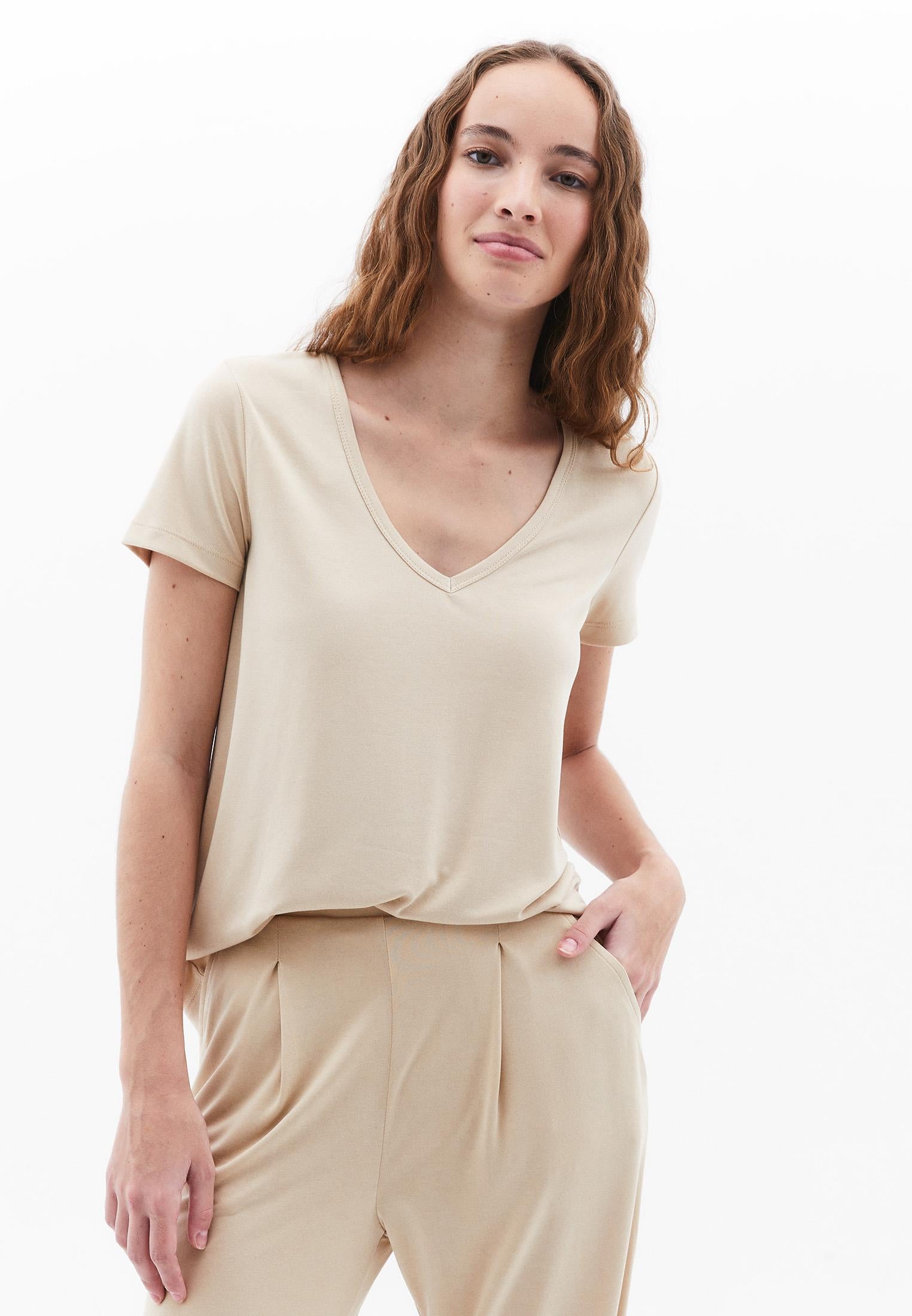 V Neck Loose Fit T-Shirt - IRISH CREAM
