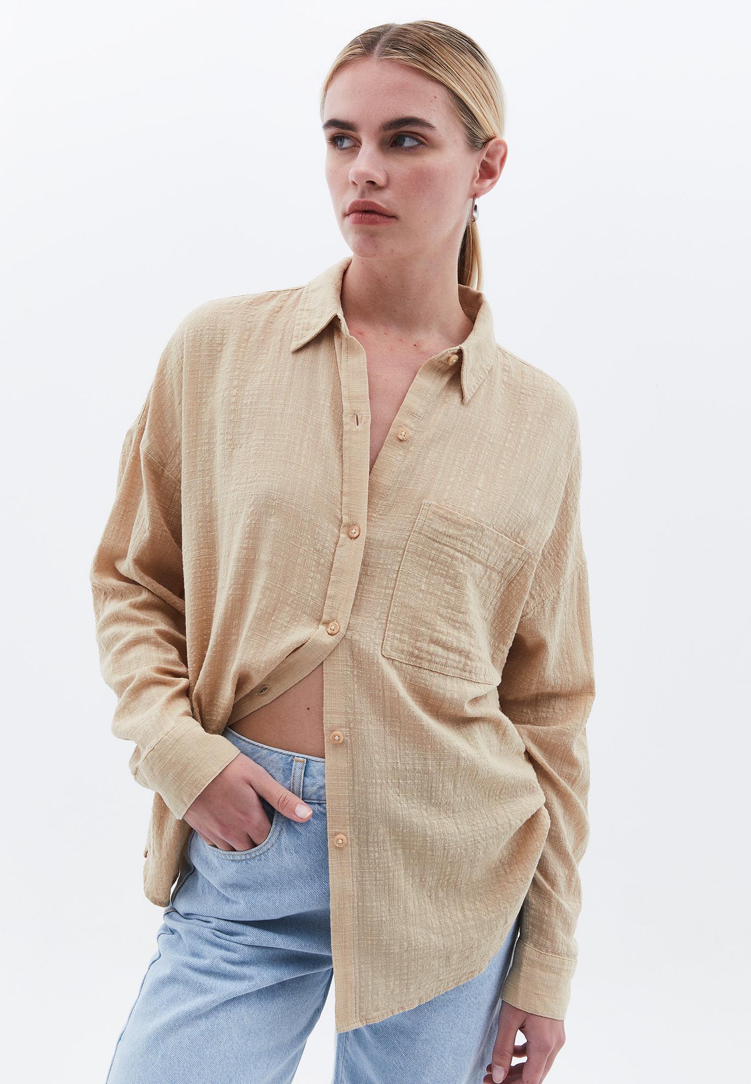 Oversize Long Sleeve Shirt With Pocket Detail - IRISH CREAM