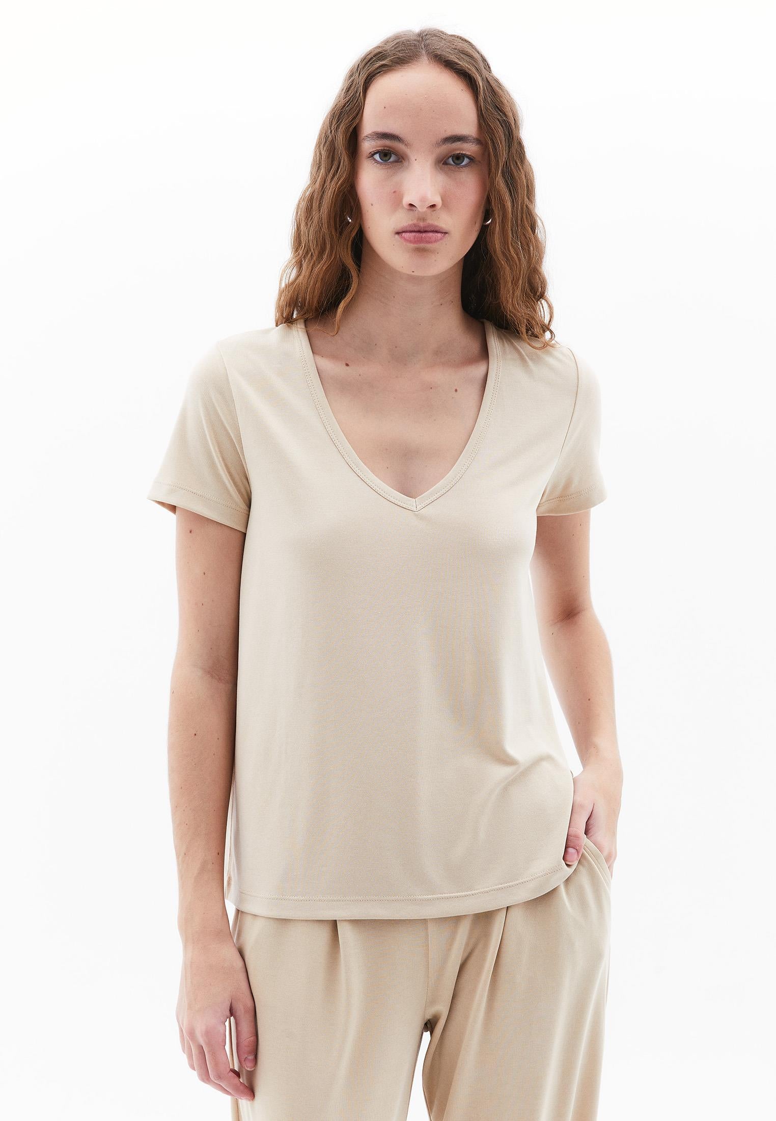V Neck Loose Fit T-Shirt - IRISH CREAM