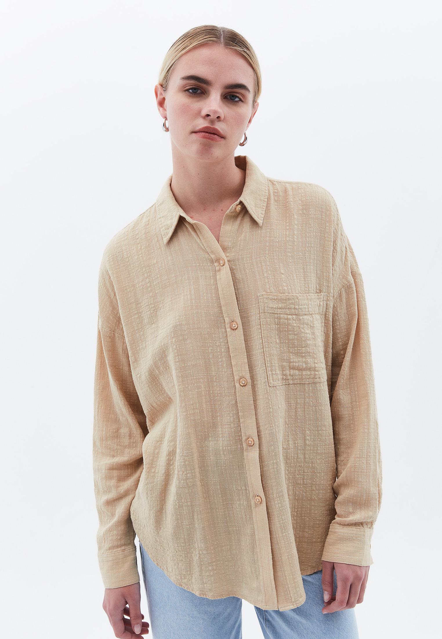 Oversize Long Sleeve Shirt With Pocket Detail - IRISH CREAM