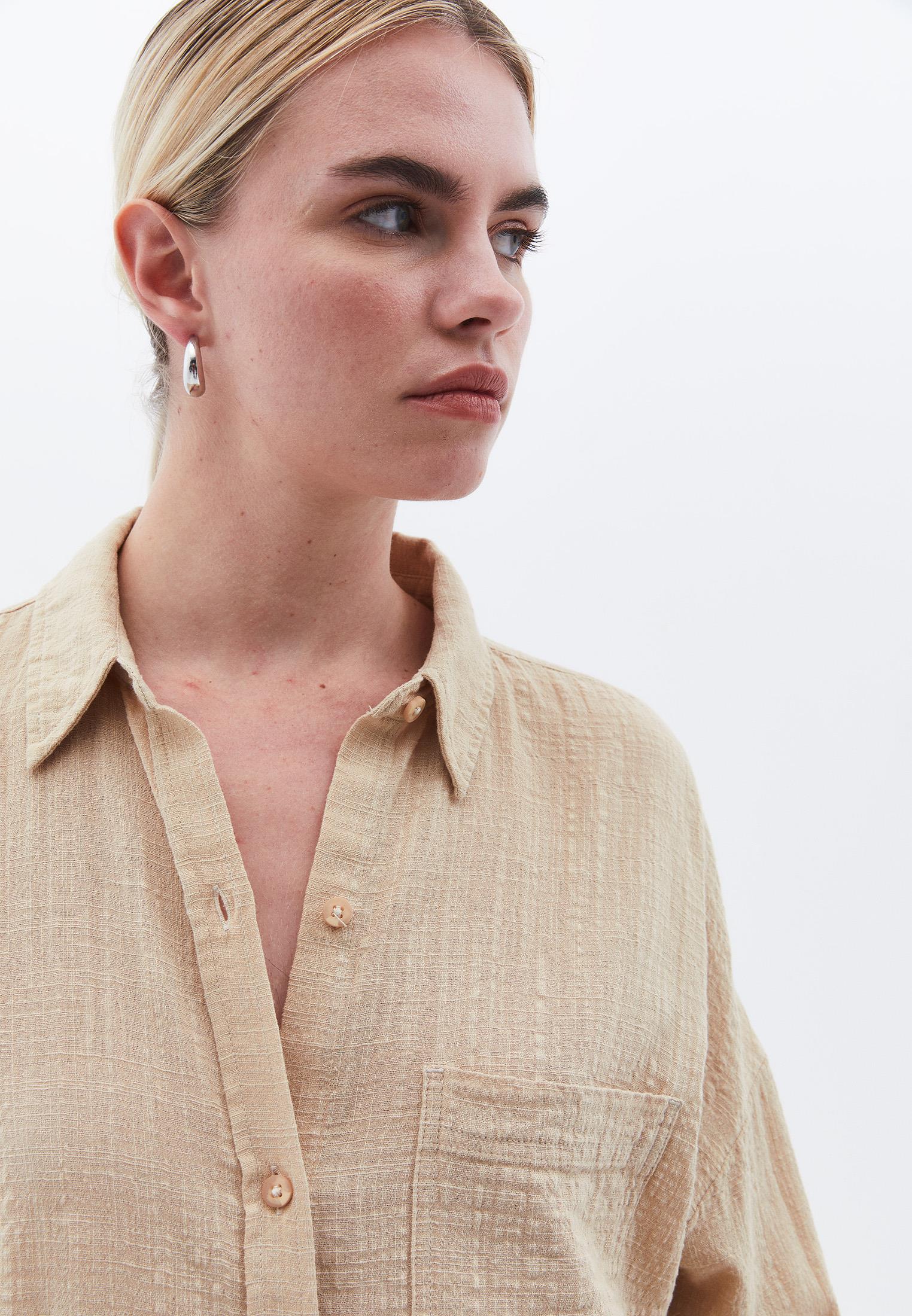 Oversize Long Sleeve Shirt With Pocket Detail - IRISH CREAM