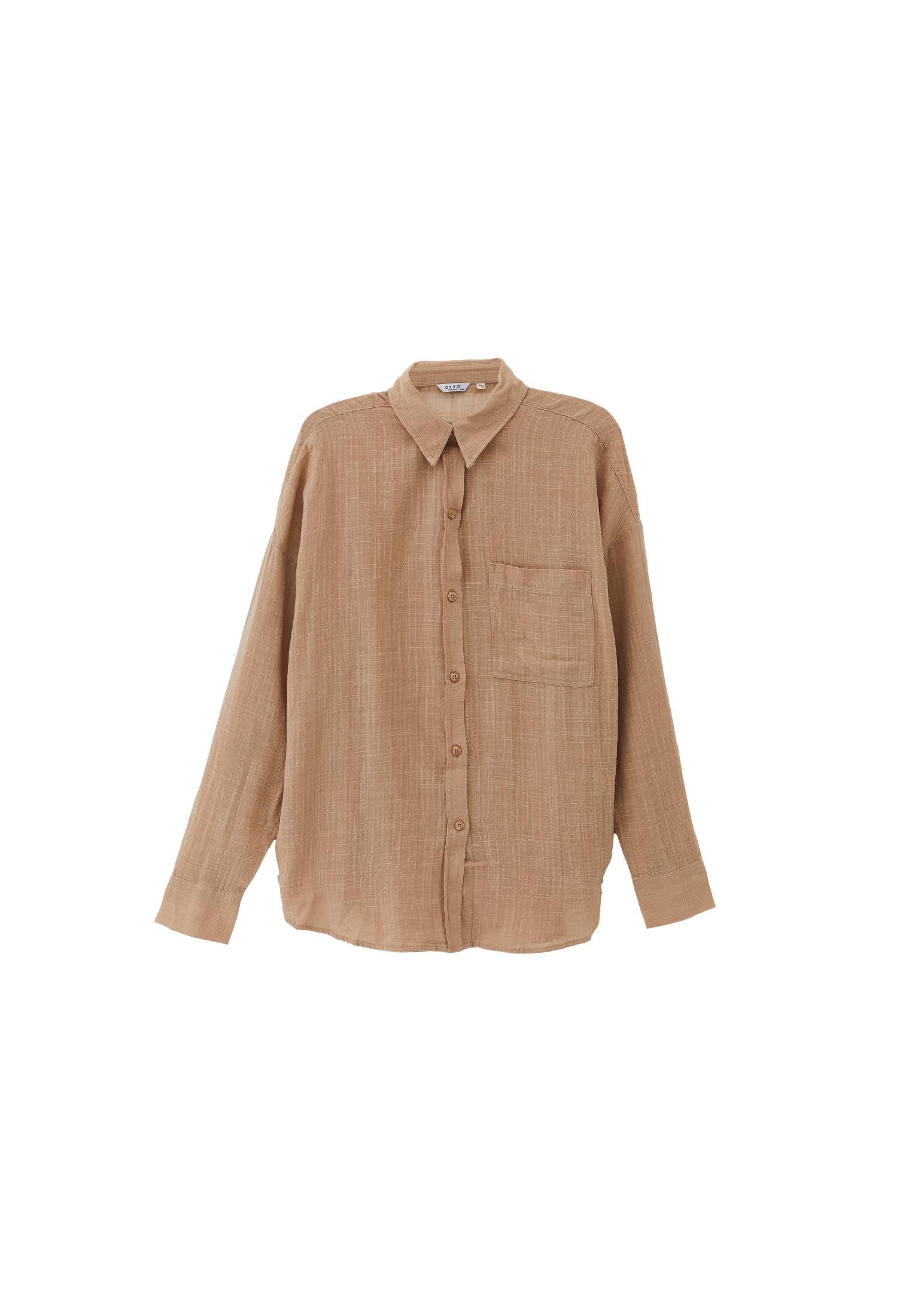Oversize Long Sleeve Shirt With Pocket Detail - IRISH CREAM