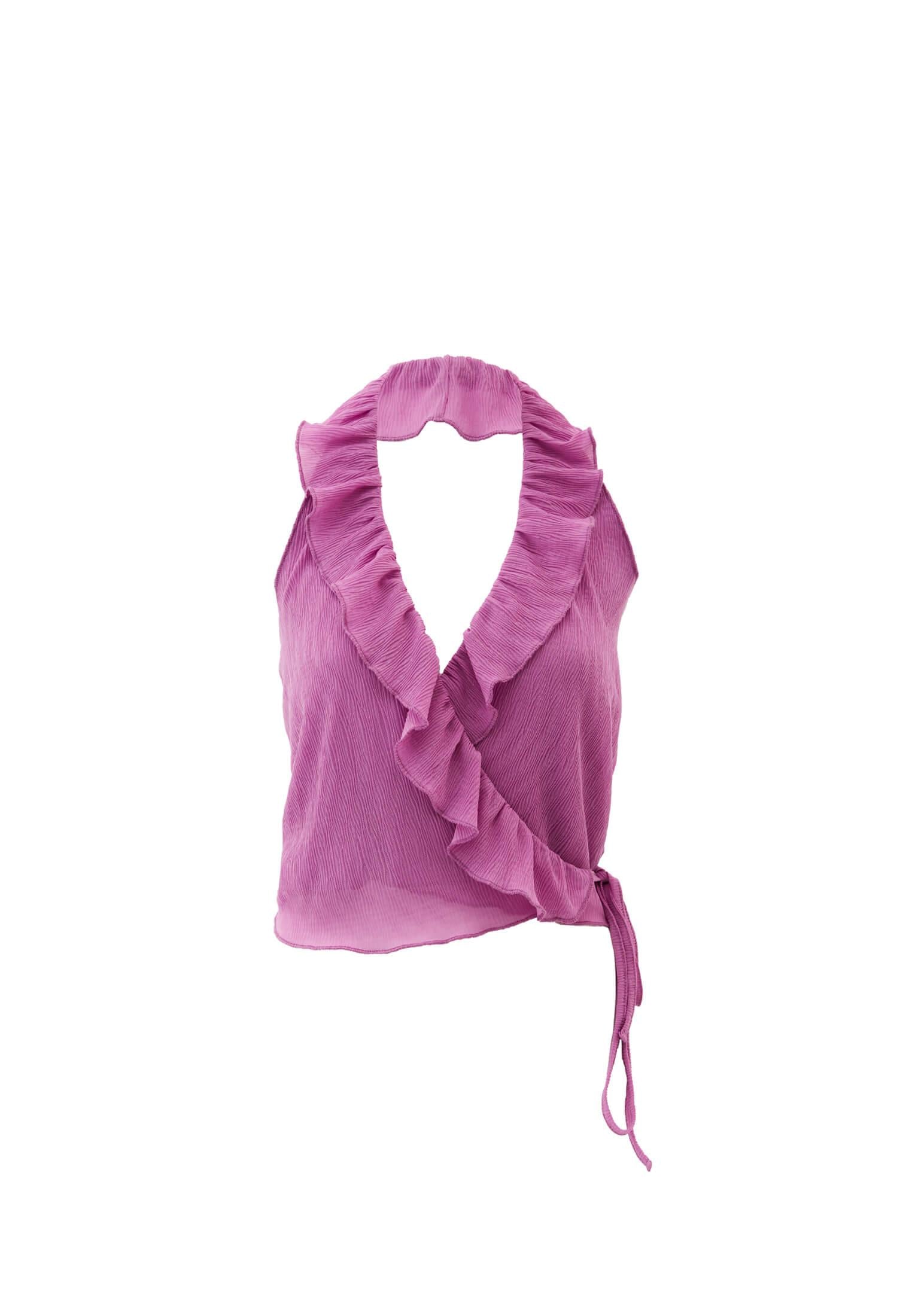 V Neck Sleeveless Ruffled Detailed Blouse - IRIS ORCHID