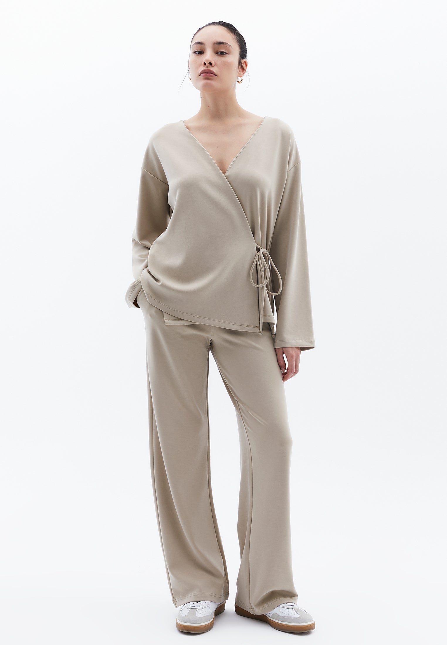 Long Cardigan With Wrap Neckline - ISLAND FOSSIL