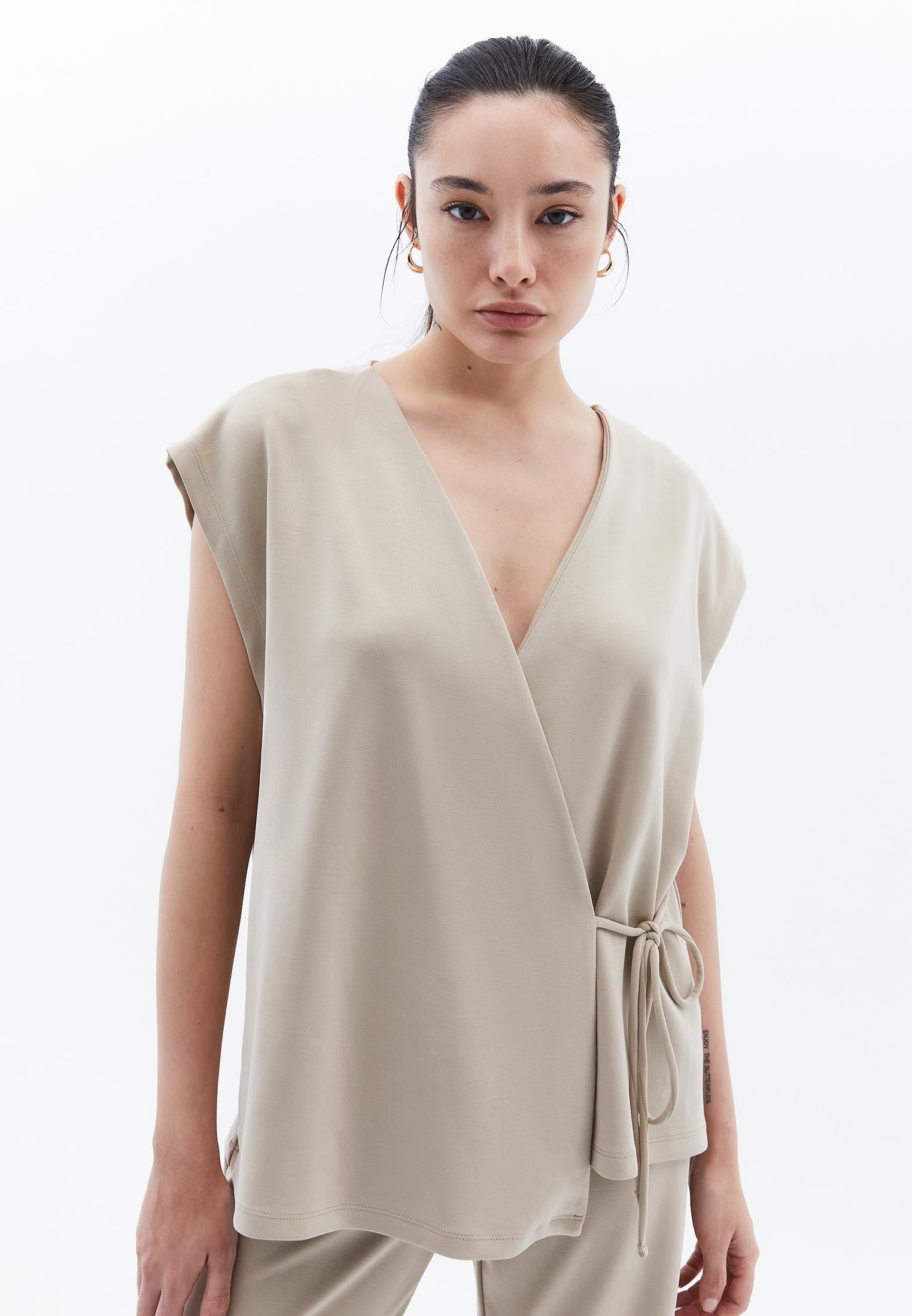 Wrap Neck Tunic Cardigan - ISLAND FOSSIL
