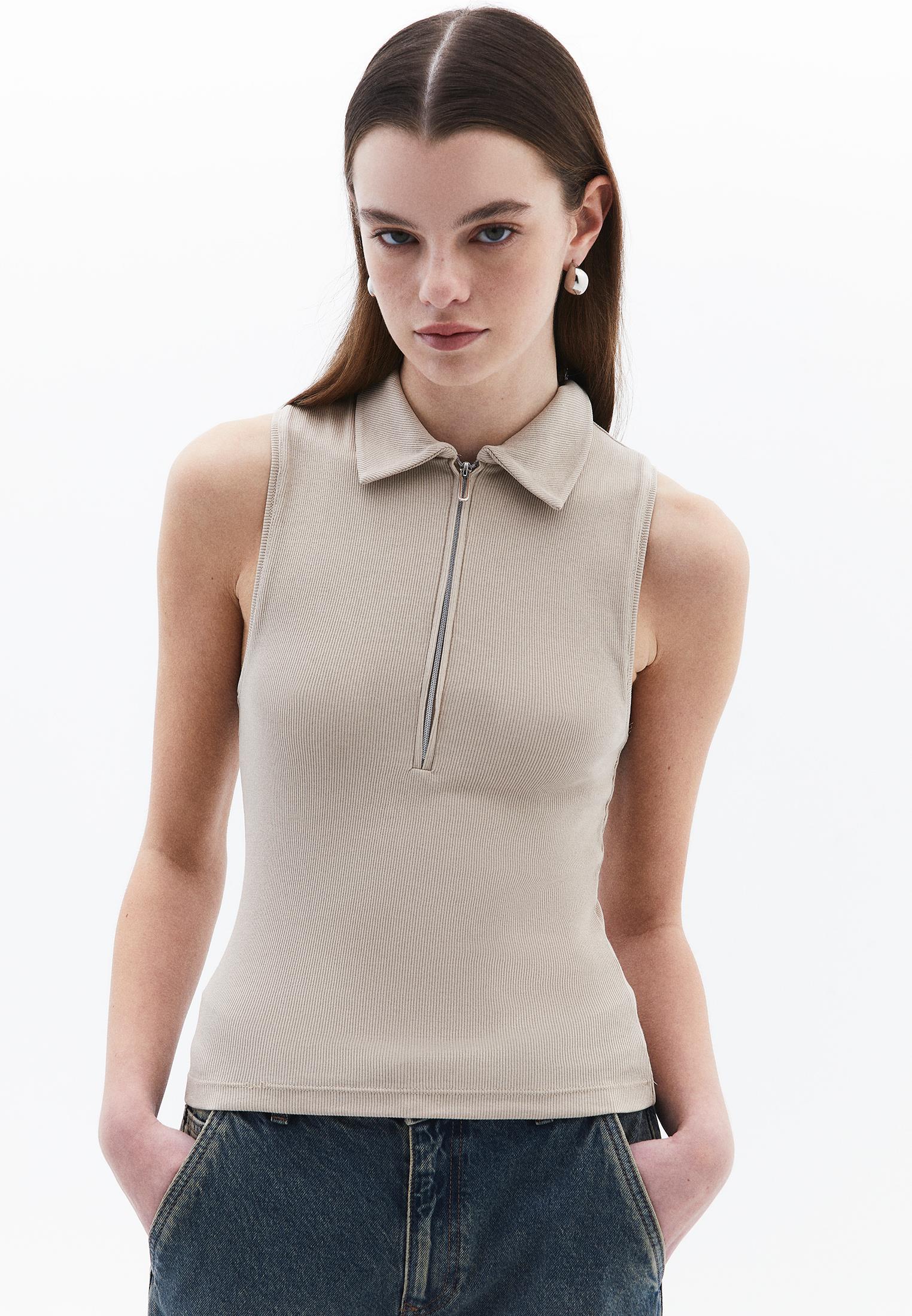 Polo Neck Tank Top - ISLAND FOSSIL