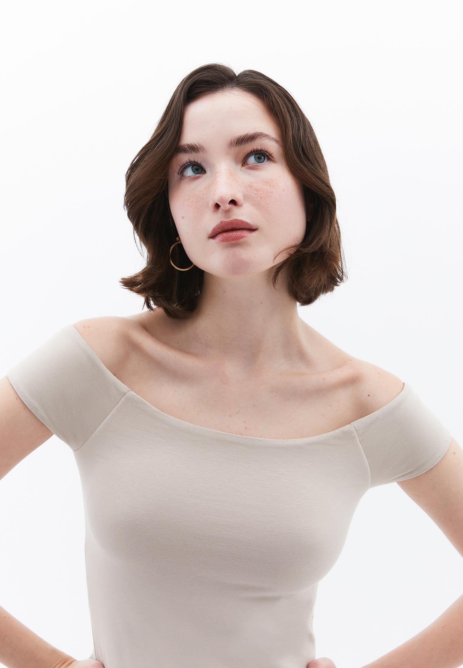 Off Shoulder Balloon Form Midi Dress - ISLAND FOSSIL