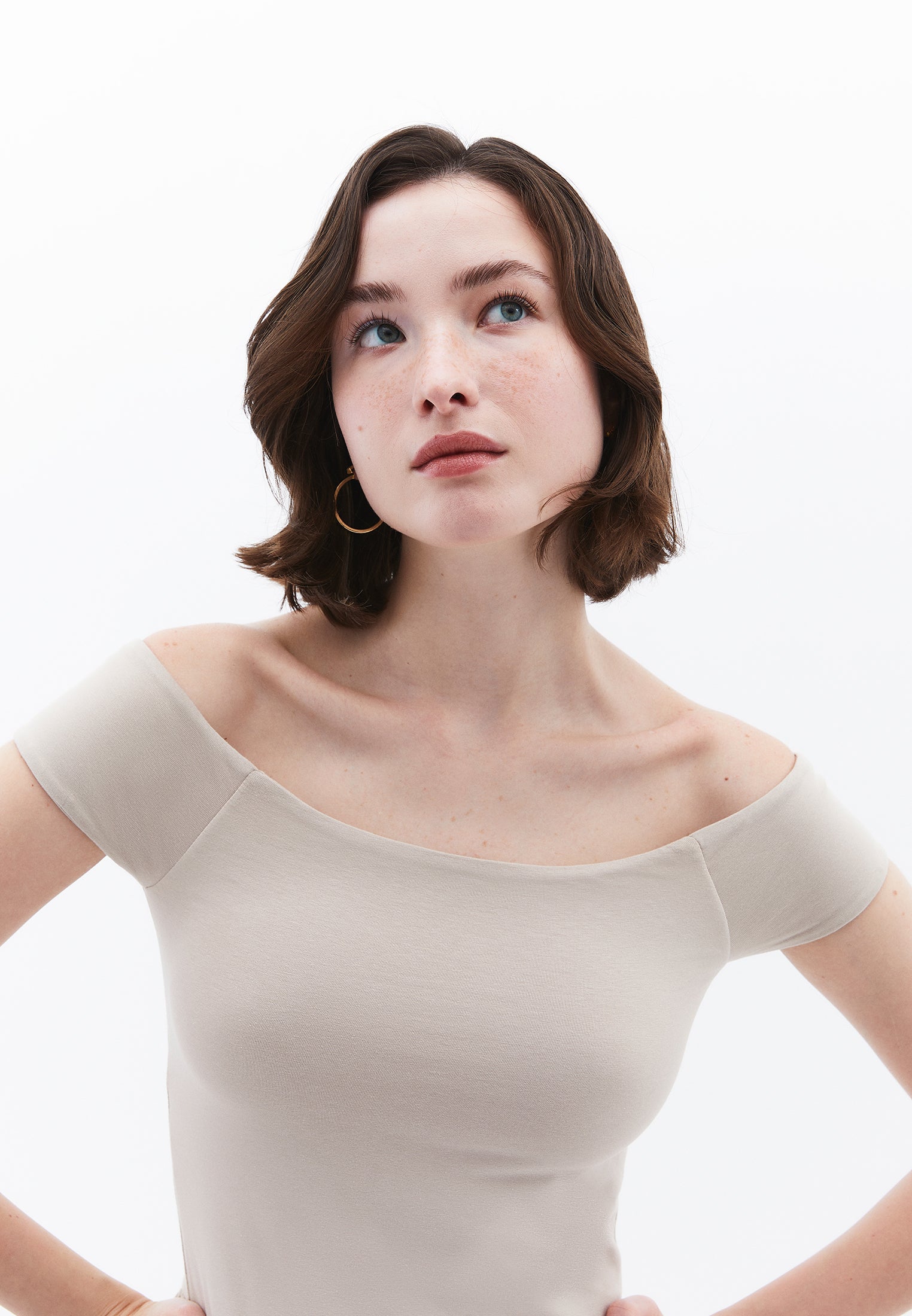 Off Shoulder Balloon Form Midi Dress - ISLAND FOSSIL