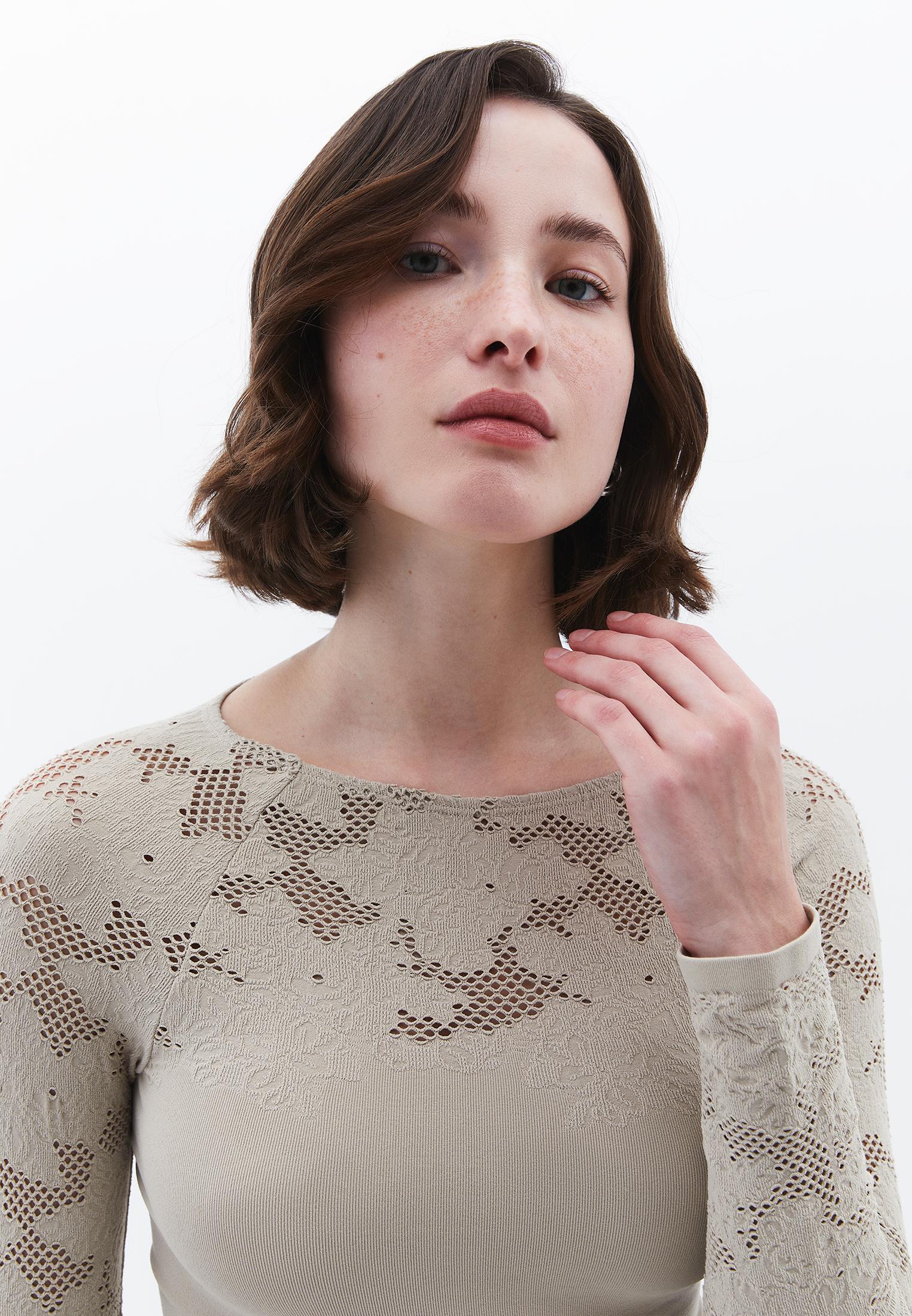 Jacquard Boat Neck Bodycon T-Shirt Long Sleeve - ISLAND FOSSIL