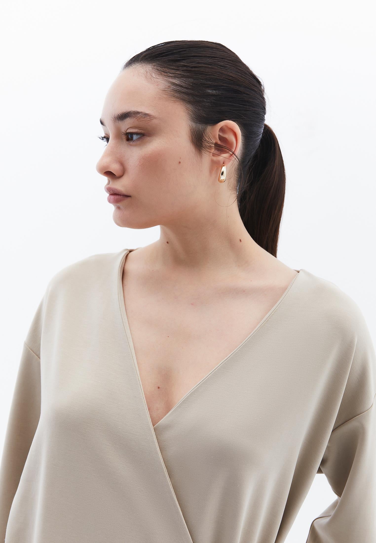 Long Cardigan With Wrap Neckline - ISLAND FOSSIL