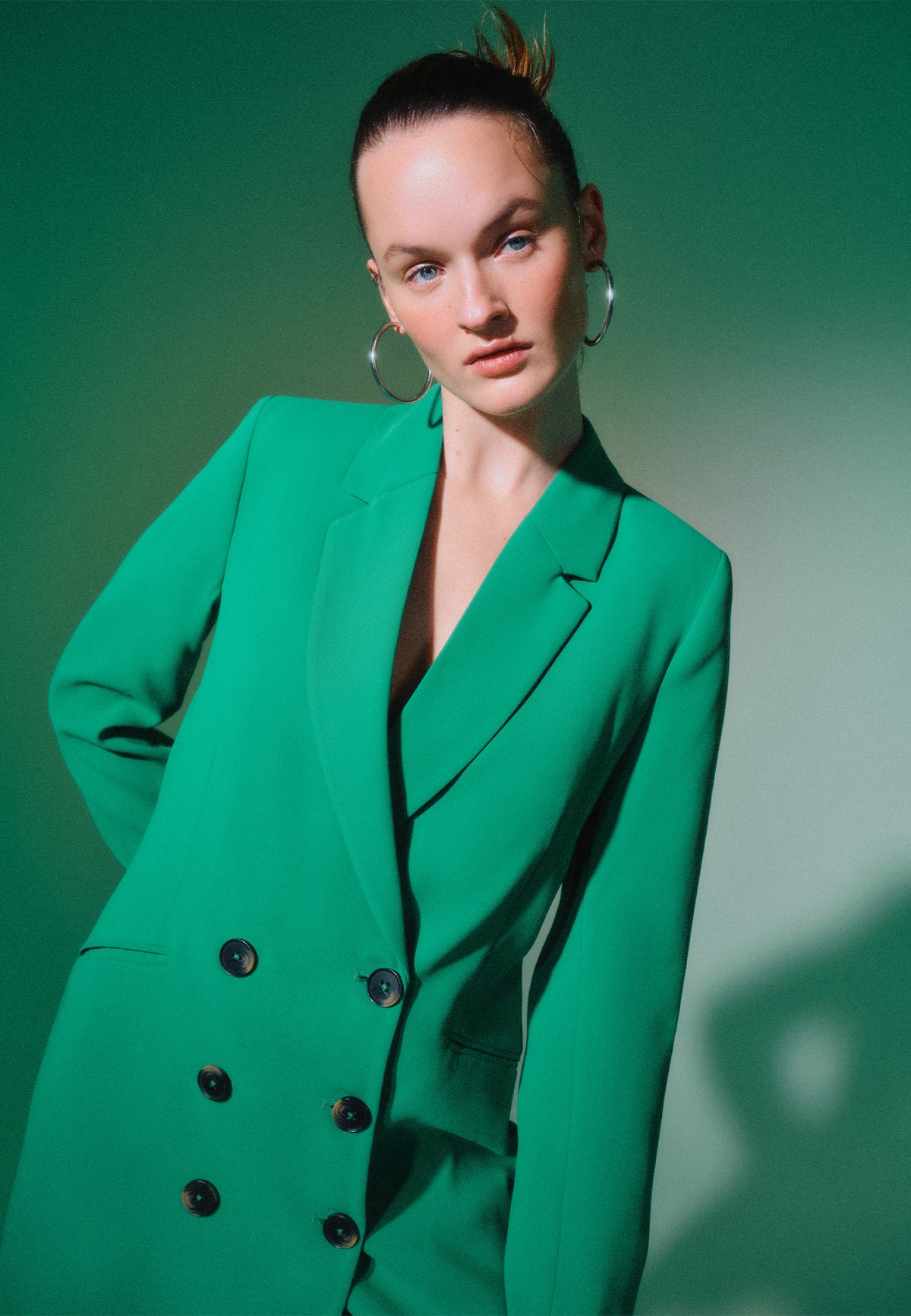 Double Breasted Woven Tunic Length Jacket - JELLY BEAN