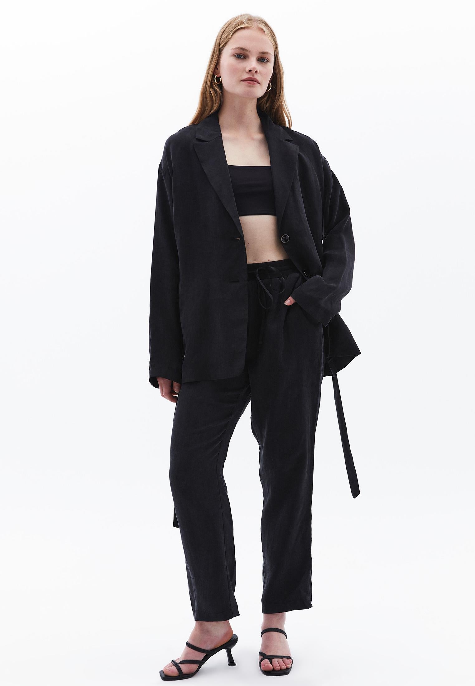 High Waist Straight Leg Pants - JET BLACK