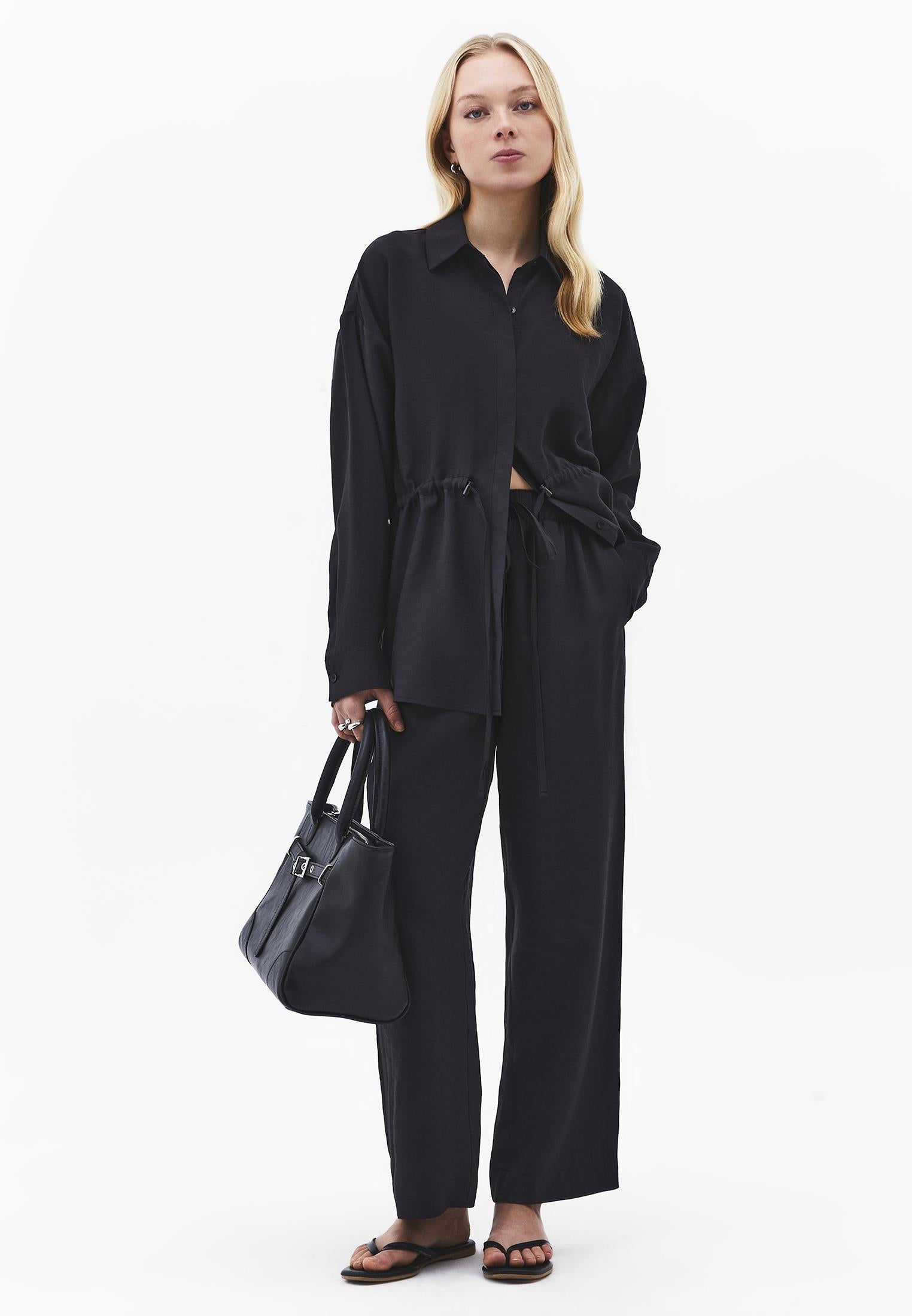 High Waist Straight Pants - JET BLACK