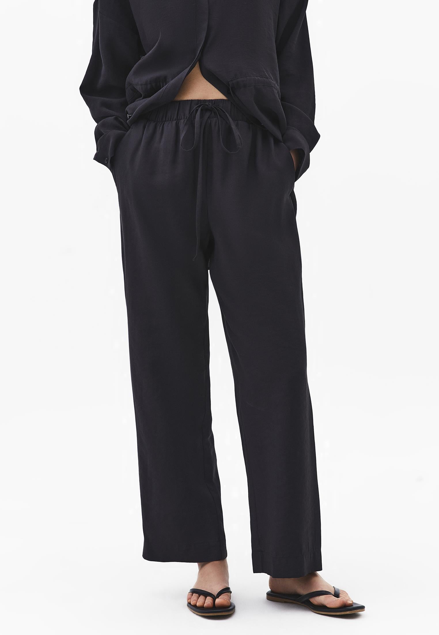 High Waist Straight Pants - JET BLACK