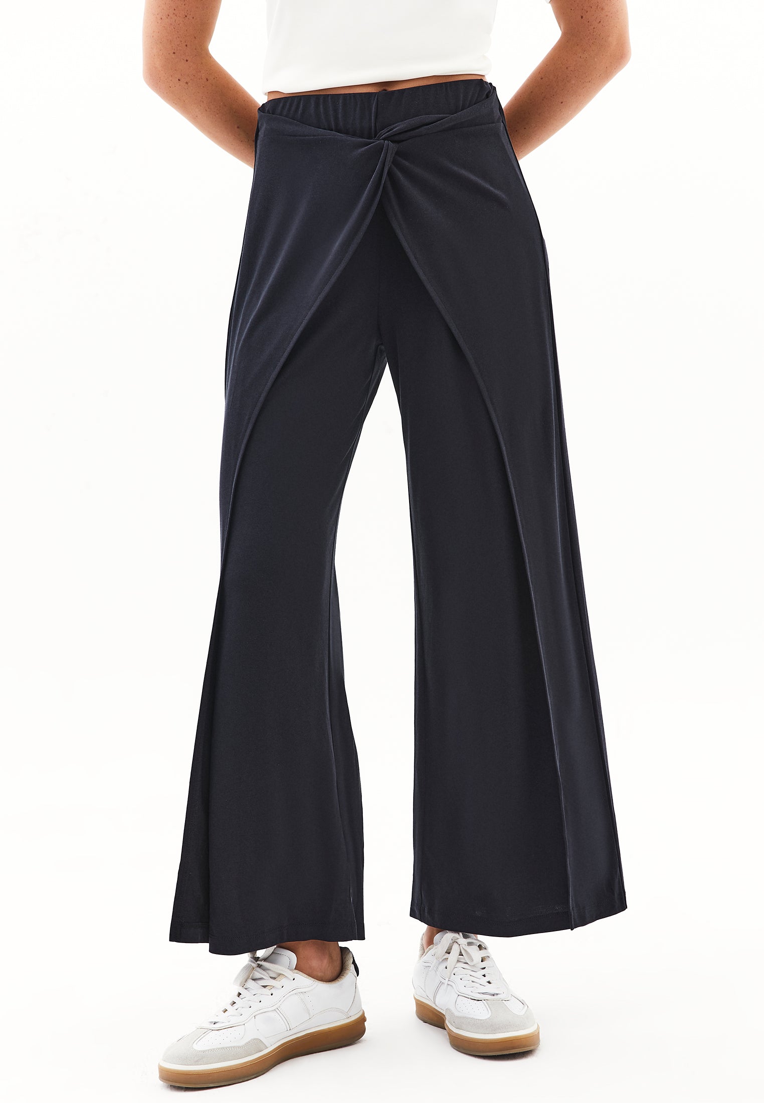 Wide Leg Regular Waist Elastic Waistband Pants - JET BLACK