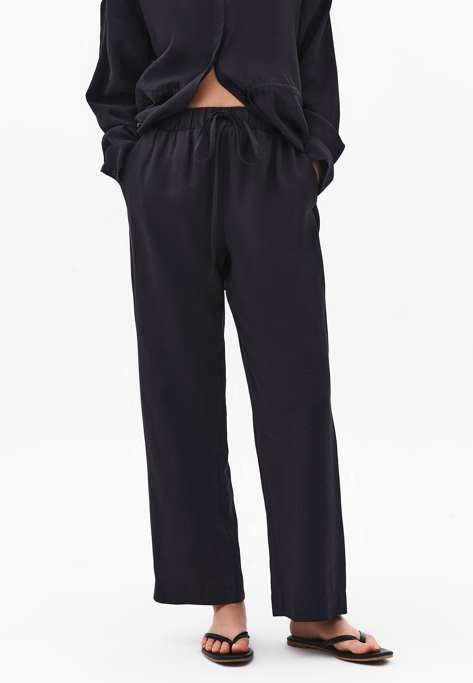 High Waist Straight Pants - JET BLACK