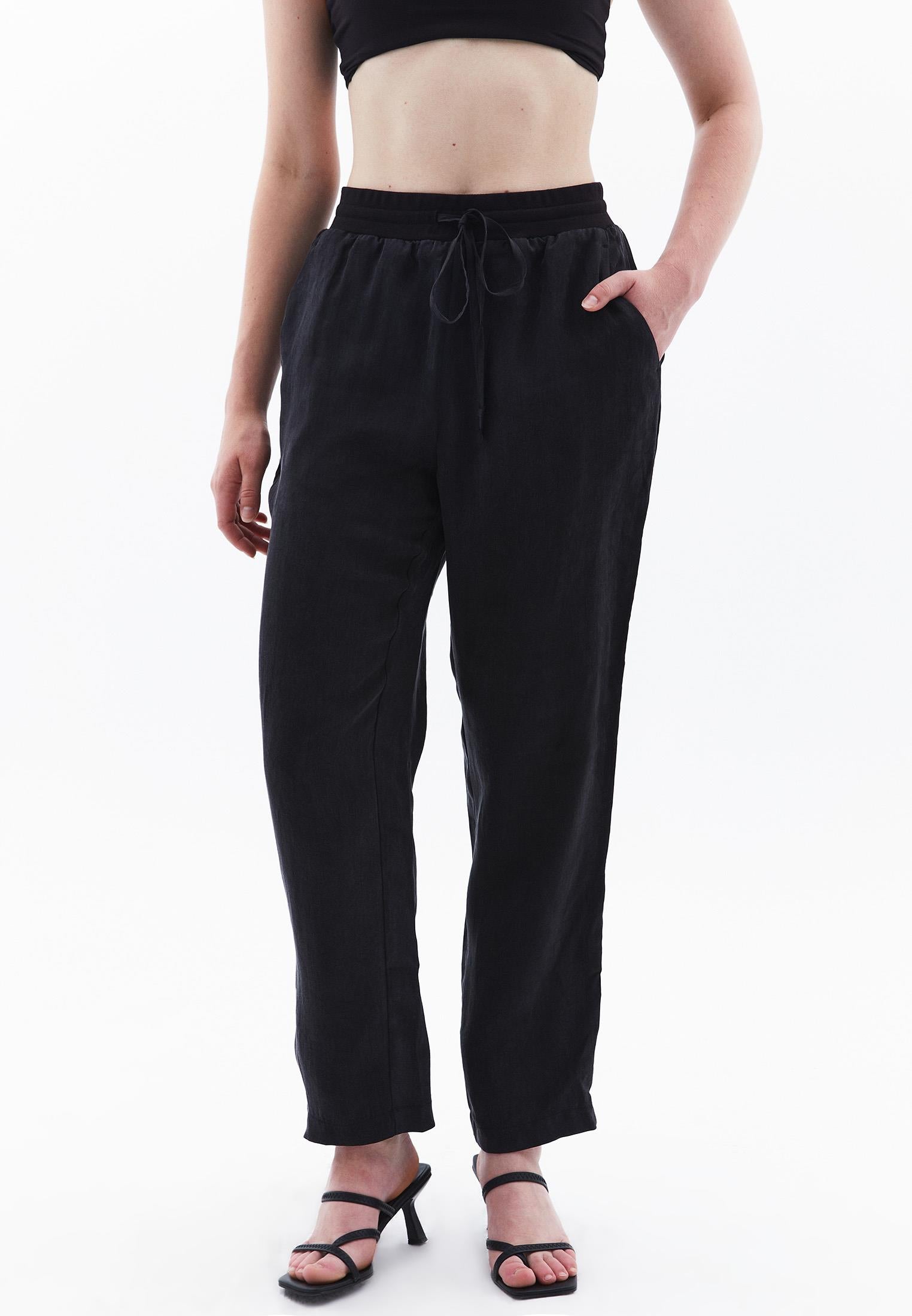 High Waist Straight Leg Pants - JET BLACK