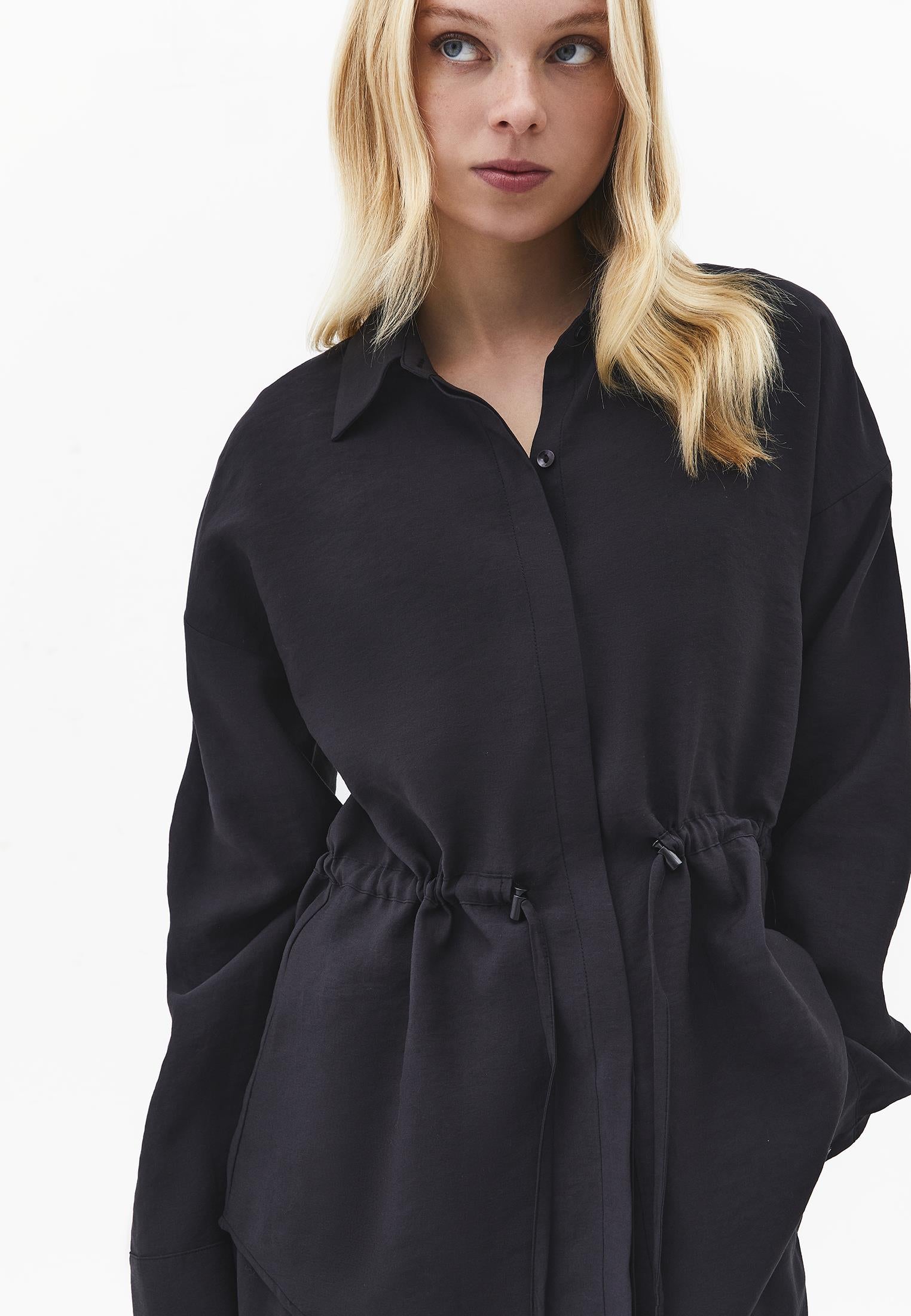 Oversize Shirt Collar Long Tunic - JET BLACK