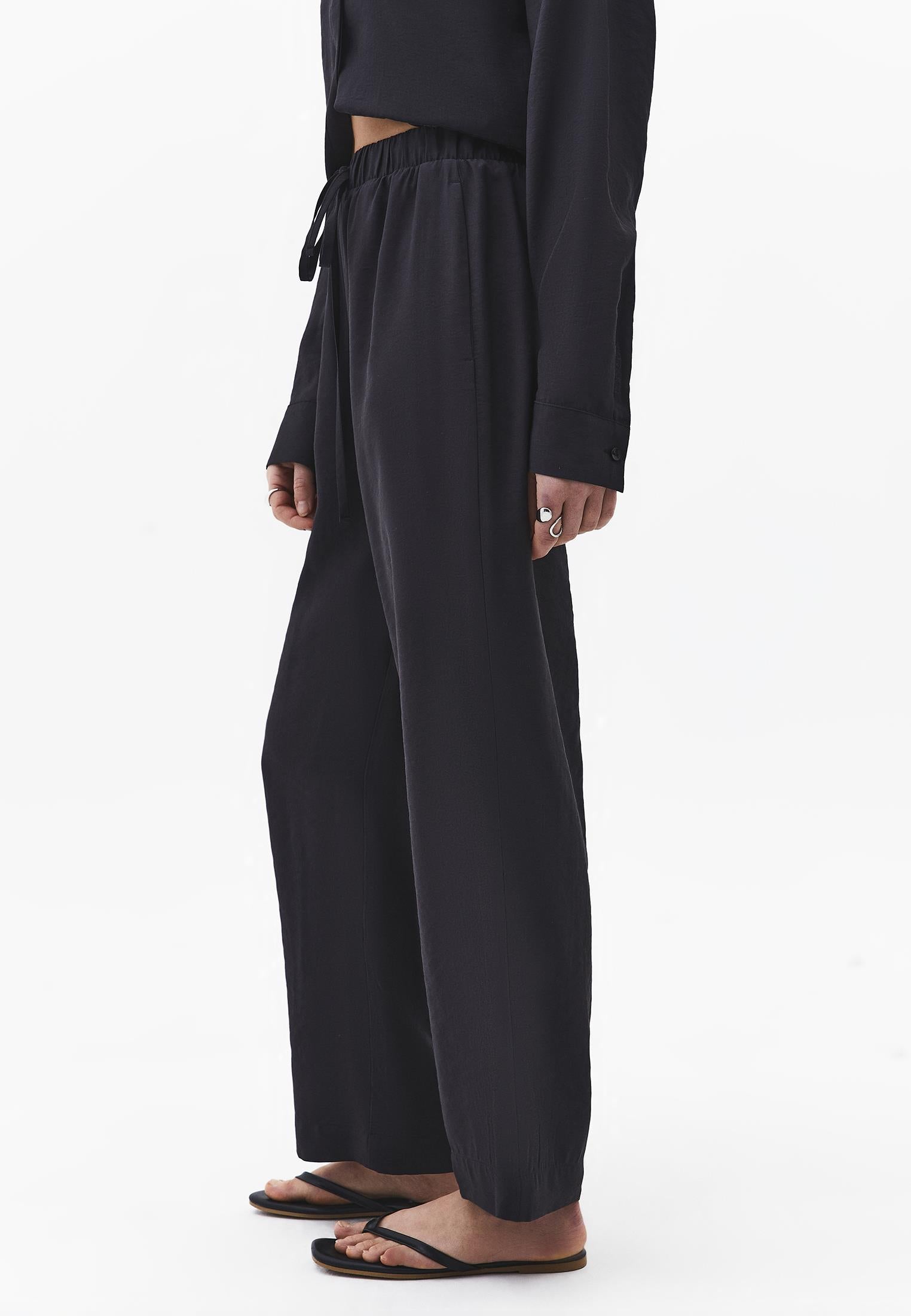 High Waist Straight Pants - JET BLACK