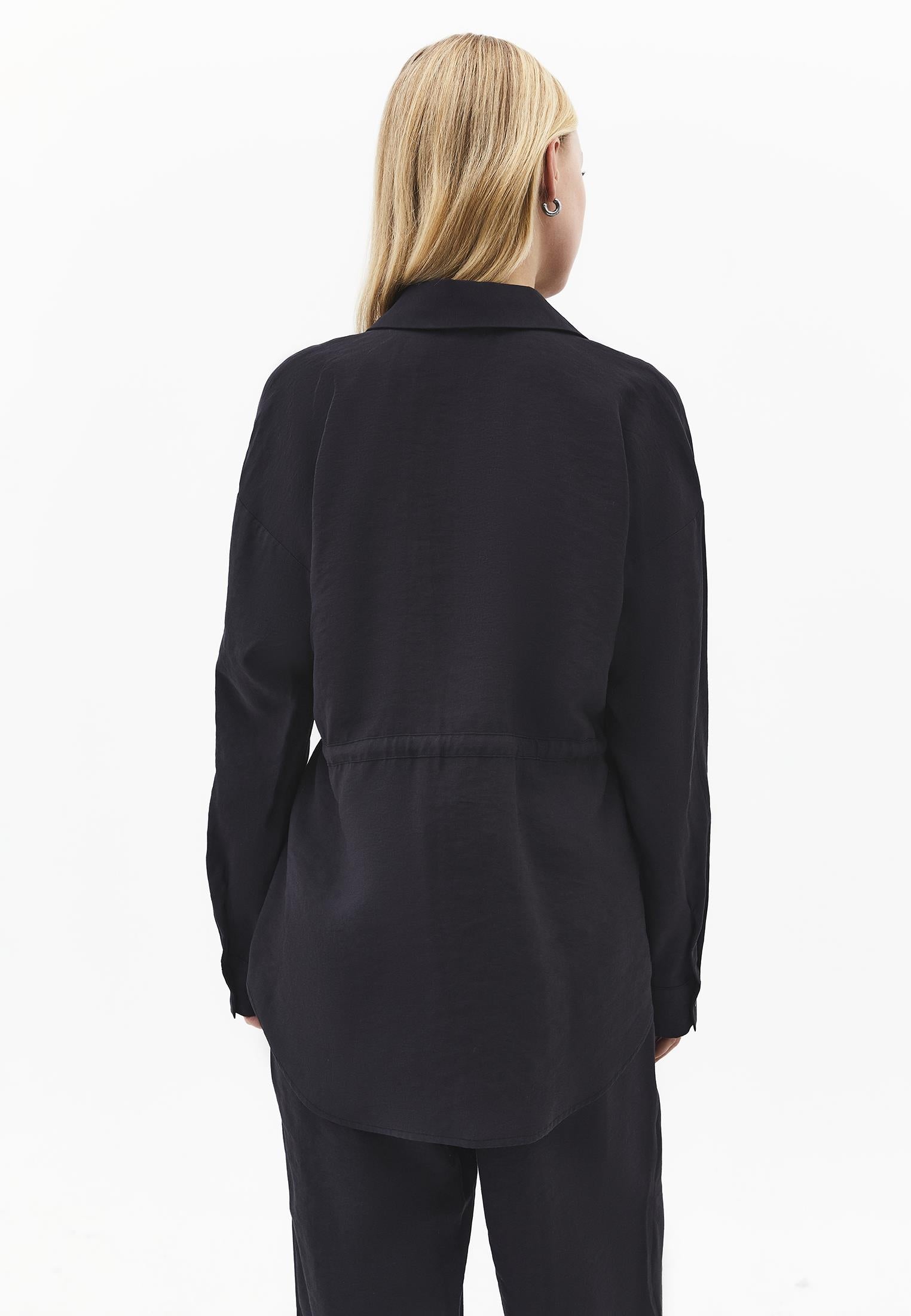 Oversize Shirt Collar Long Tunic - JET BLACK