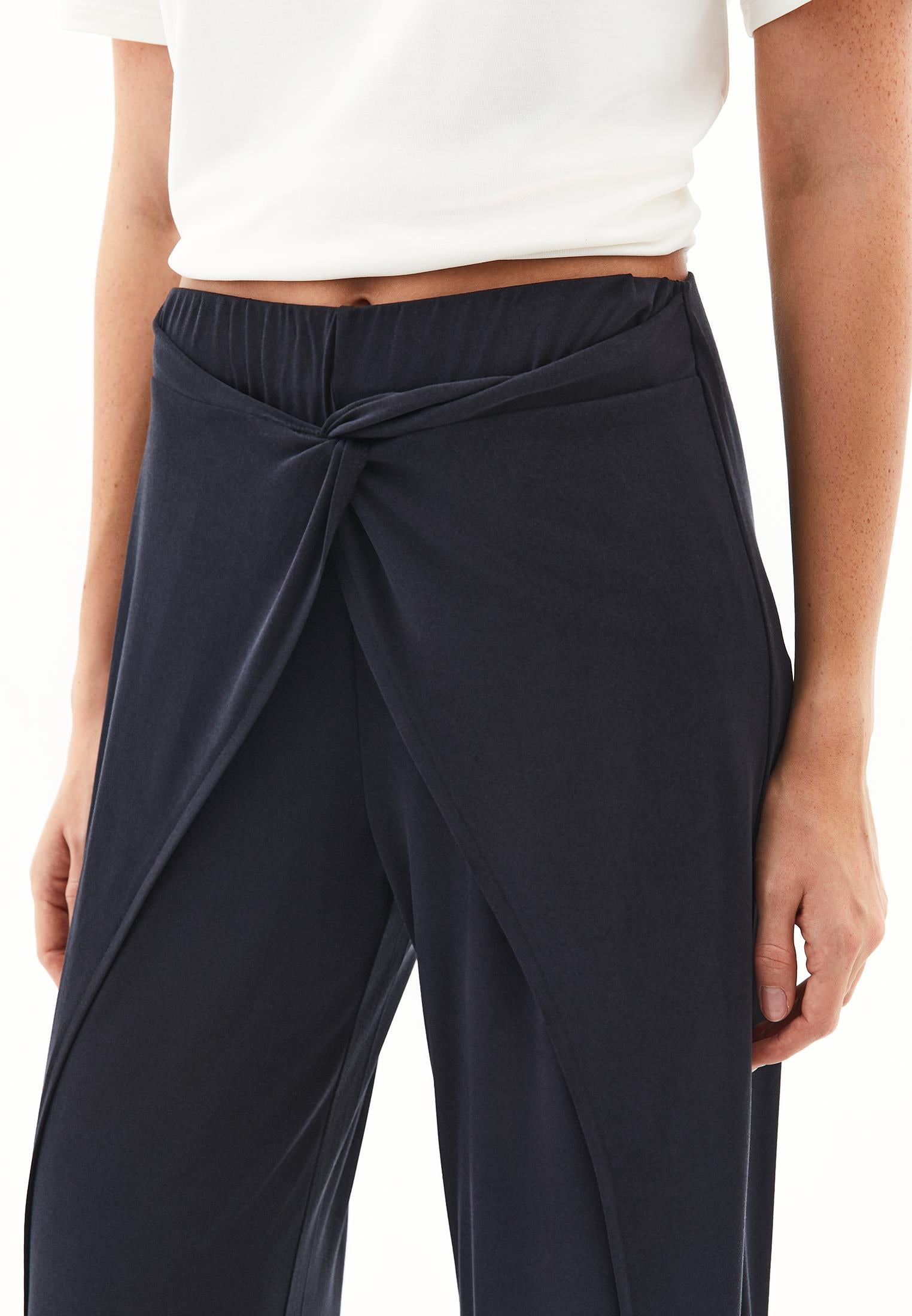 Wide Leg Regular Waist Elastic Waistband Pants - JET BLACK