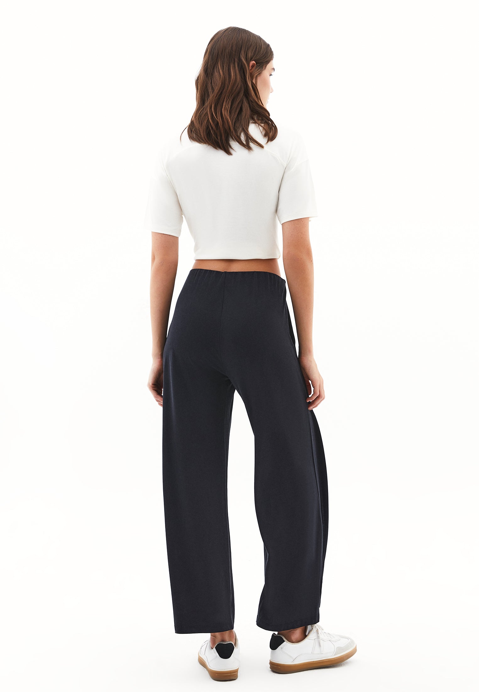 Wide Leg Regular Waist Elastic Waistband Pants - JET BLACK