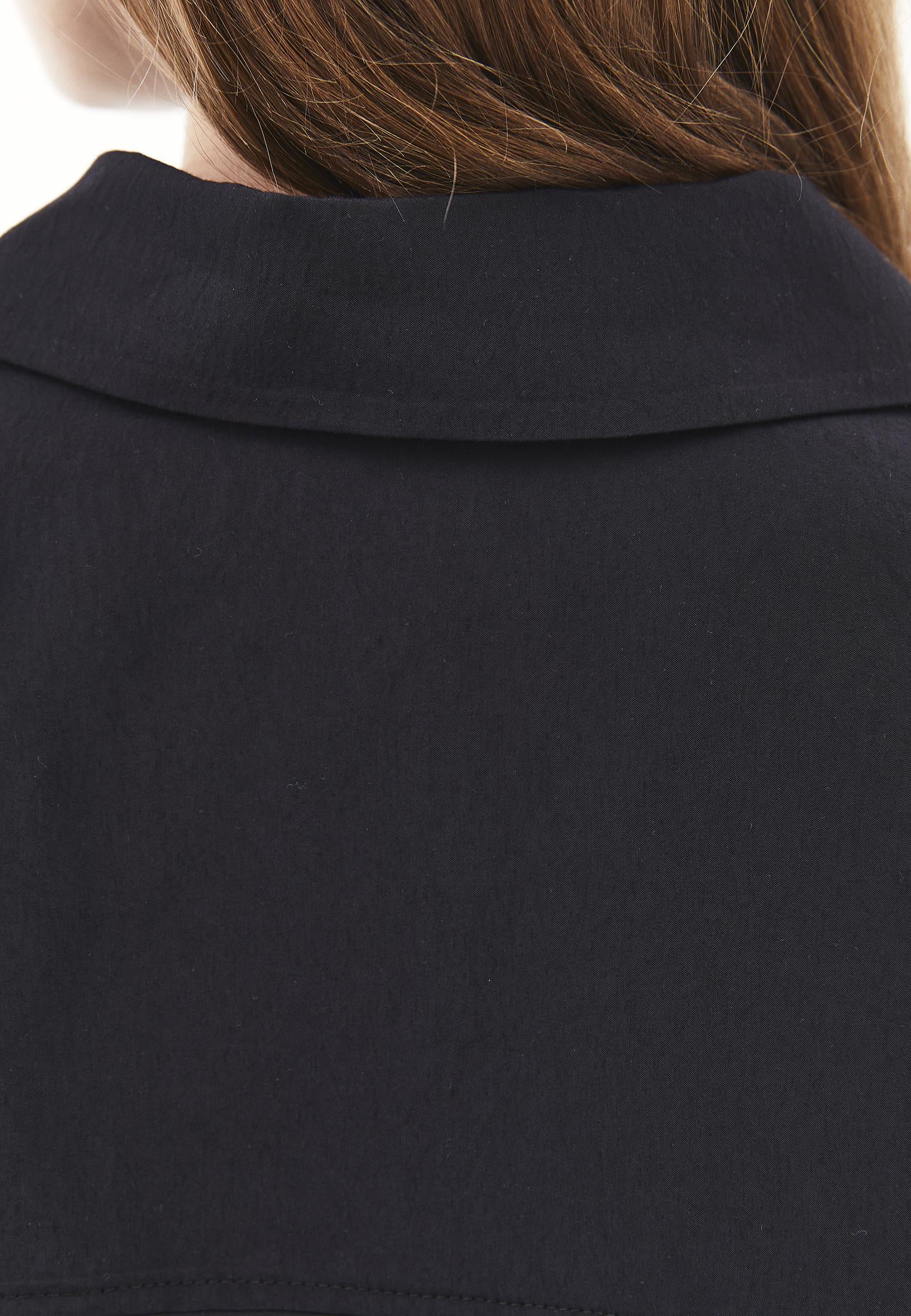 Oversize Long Sleeve Shirt with Ruching and Buttons - JET BLACK