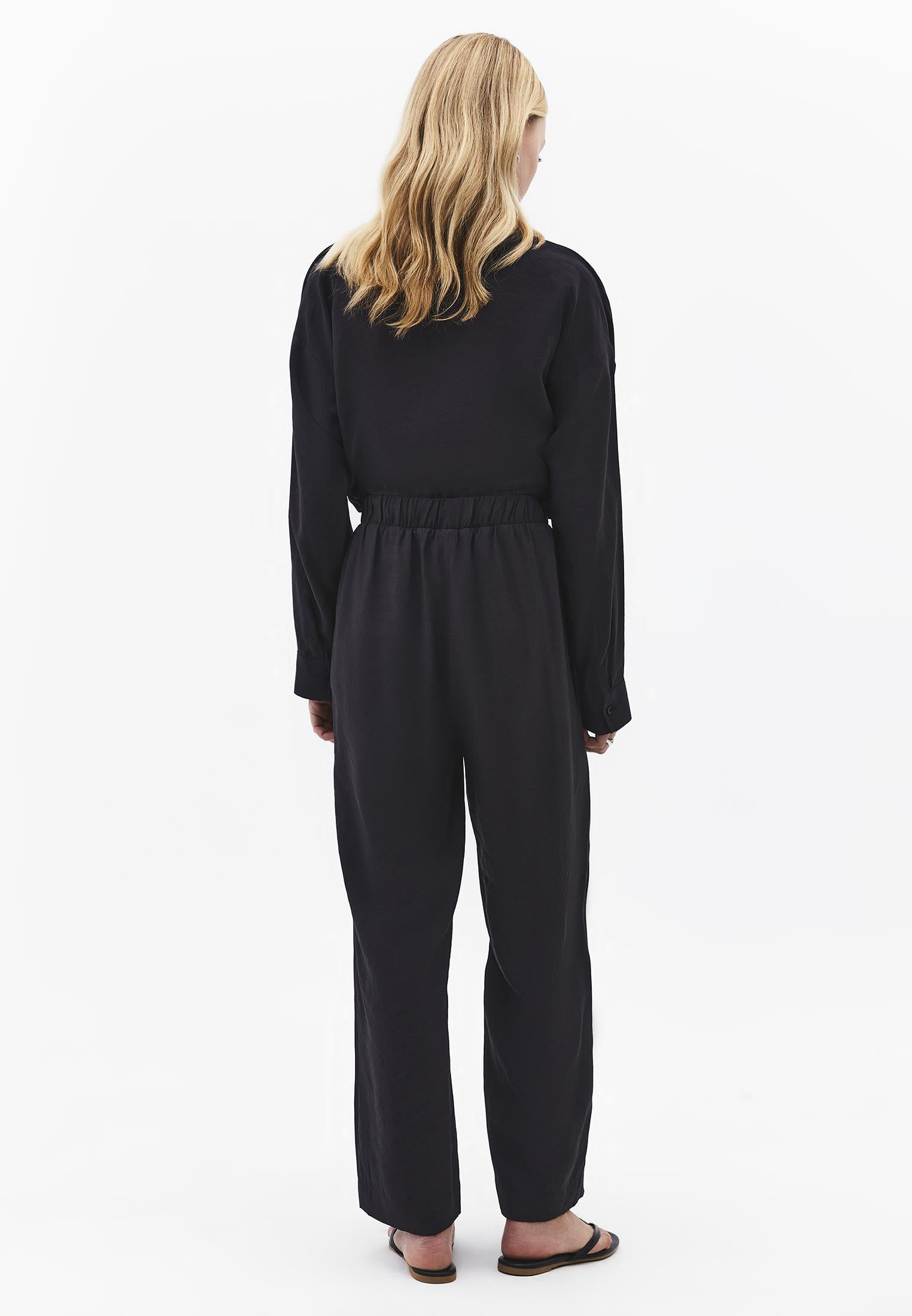 High Waist Straight Pants - JET BLACK