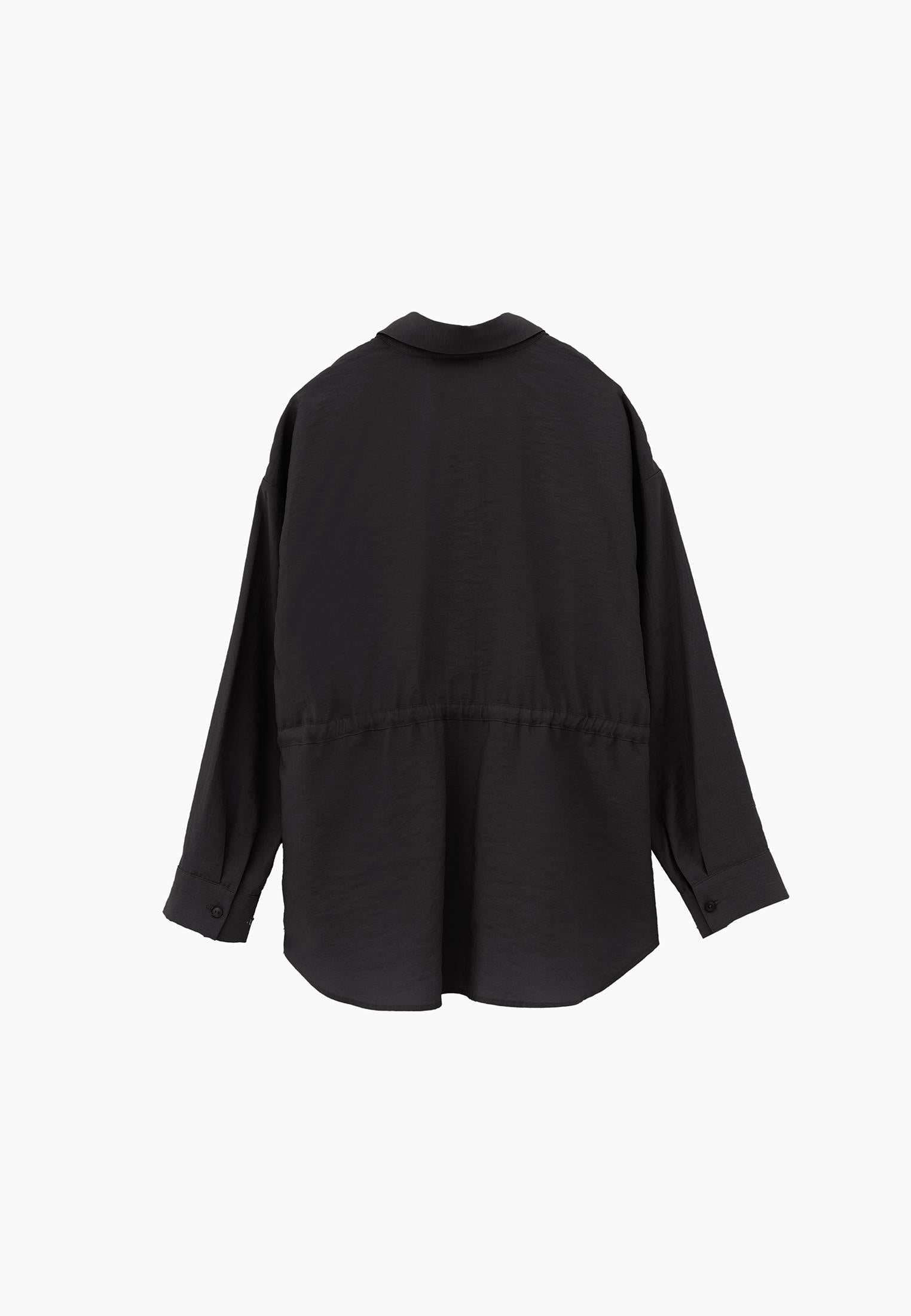 Oversize Shirt Collar Long Tunic - JET BLACK