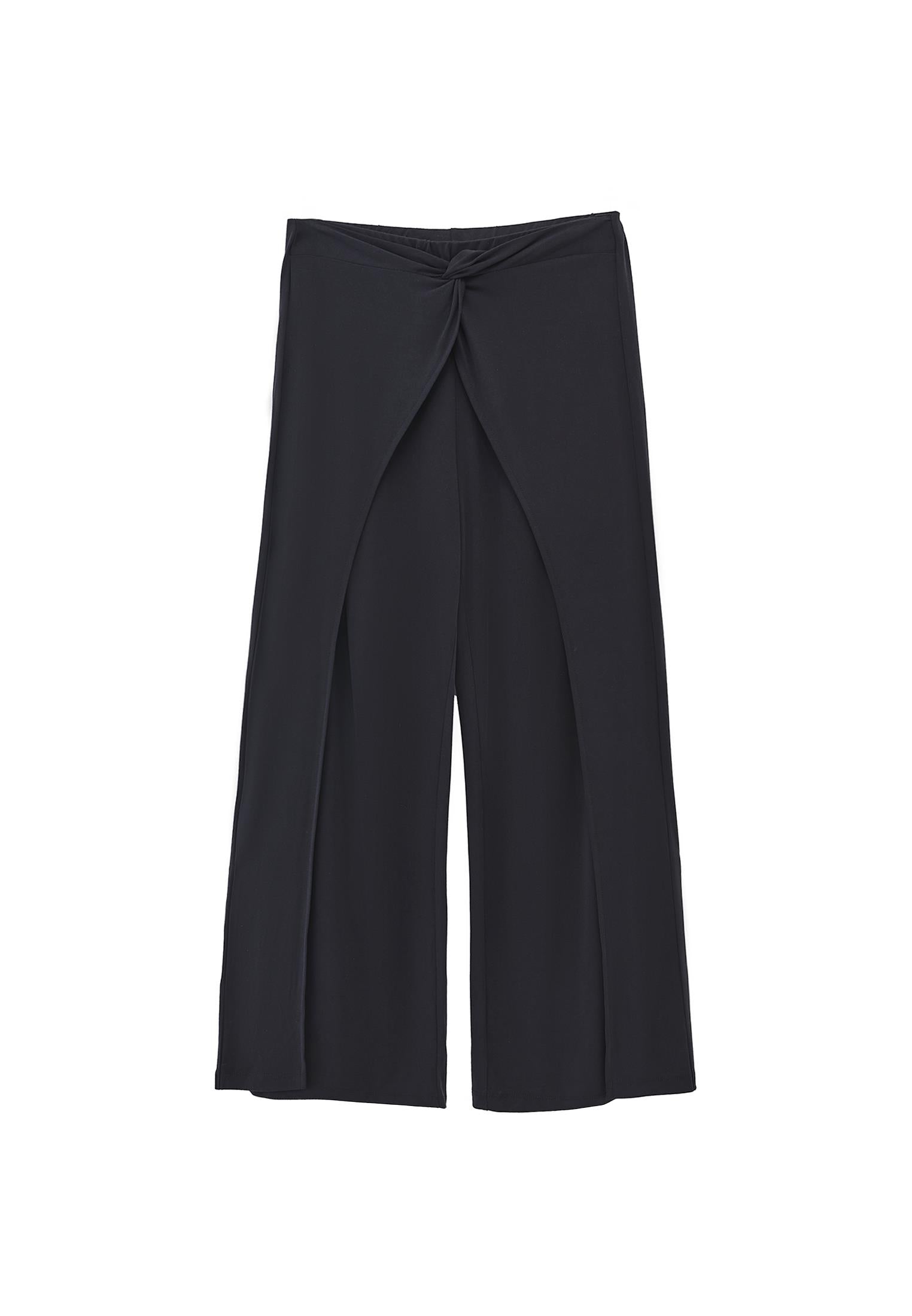 Wide Leg Regular Waist Elastic Waistband Pants - JET BLACK