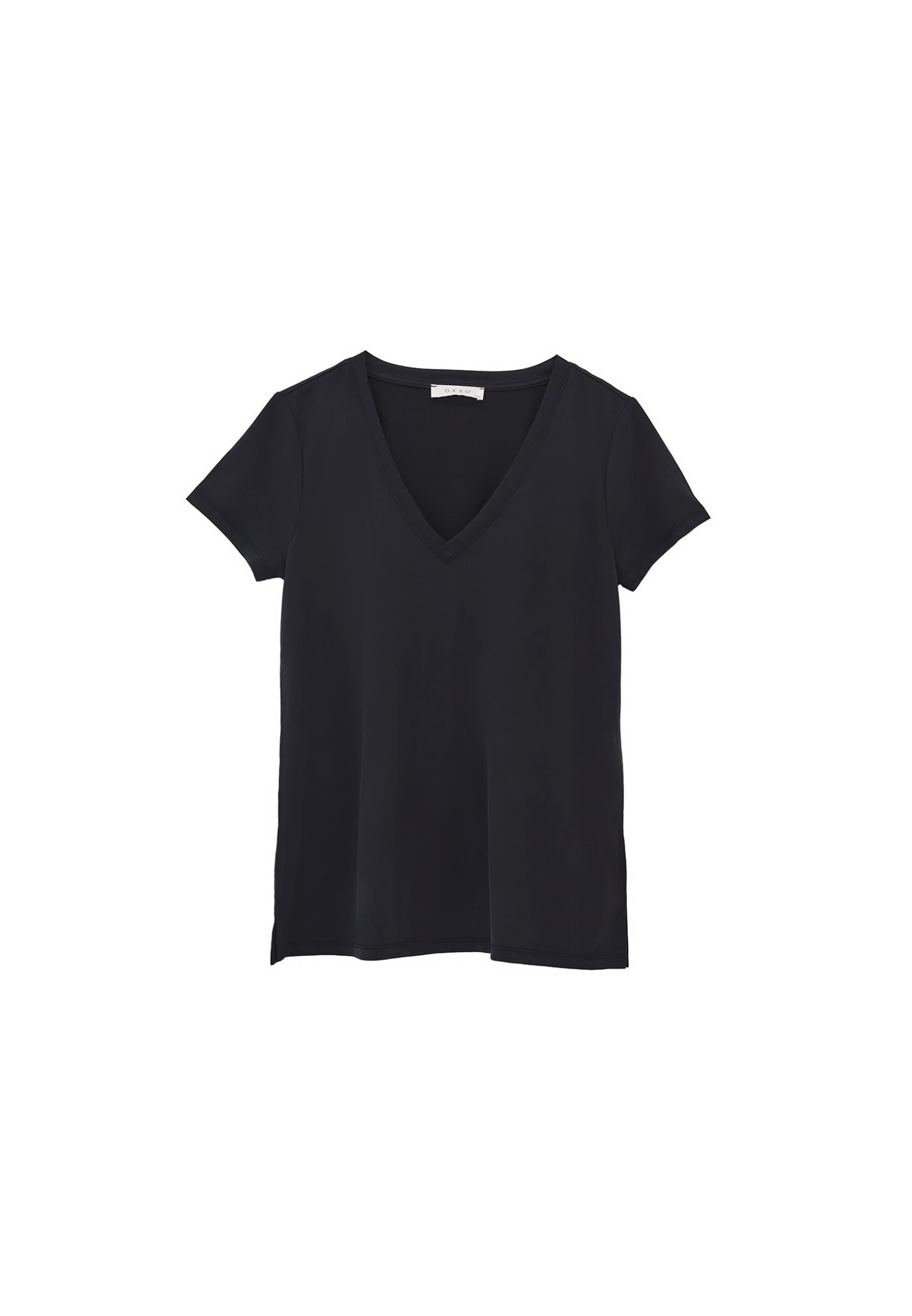 V Neck Slim Fit Short Sleeve T-Shirt - JET BLACK