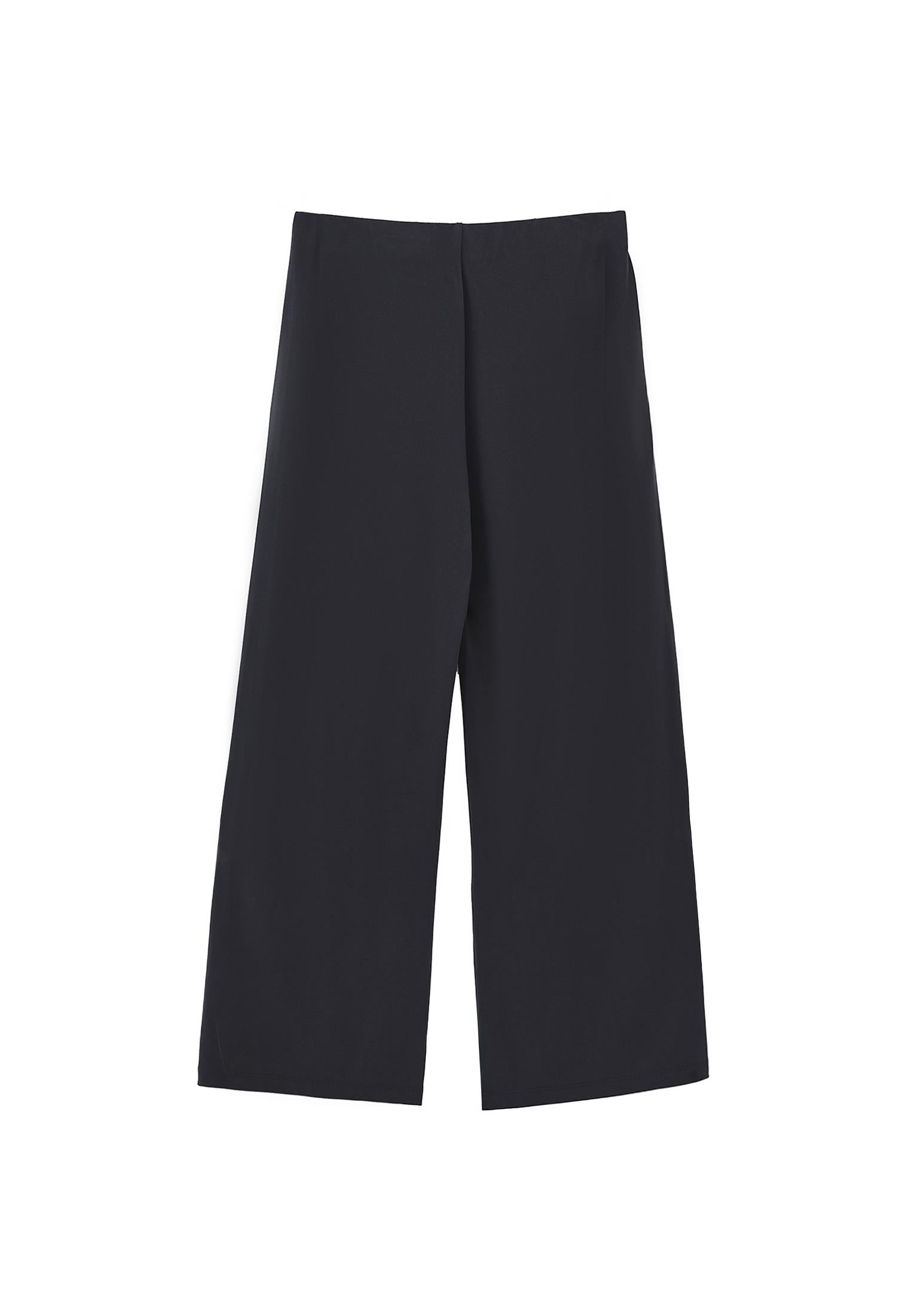 Wide Leg Regular Waist Elastic Waistband Pants - JET BLACK