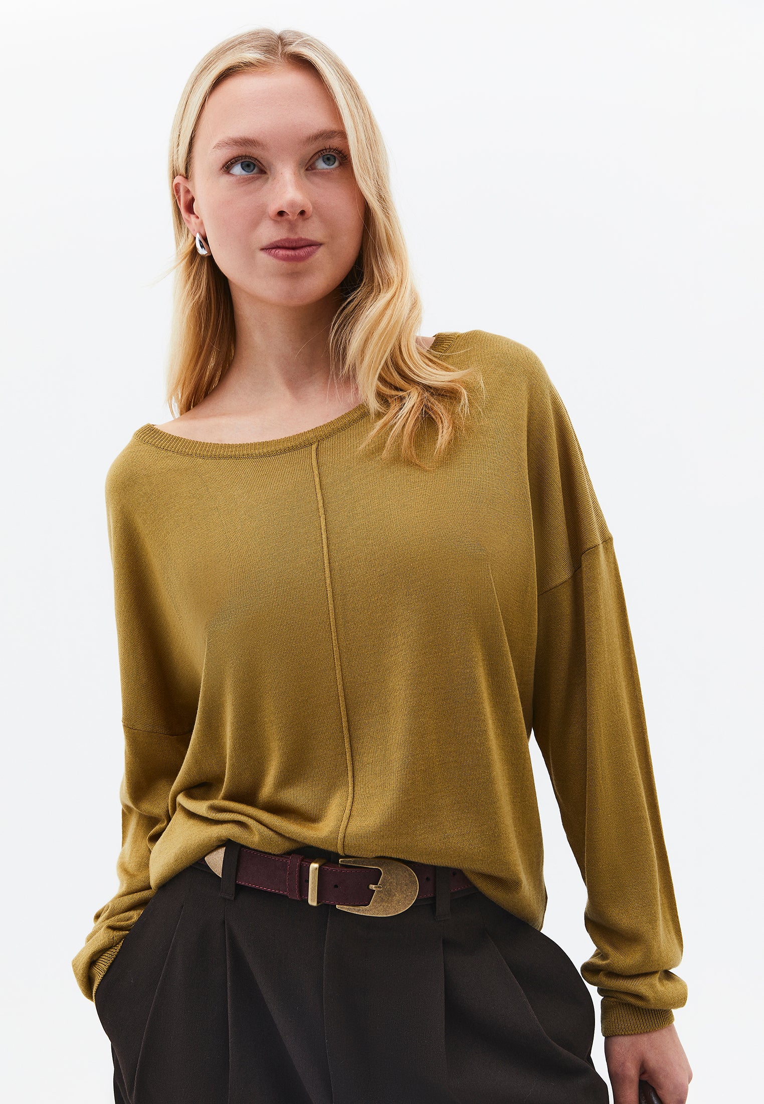 Viscose Boat Neck Sweater - KHAKI