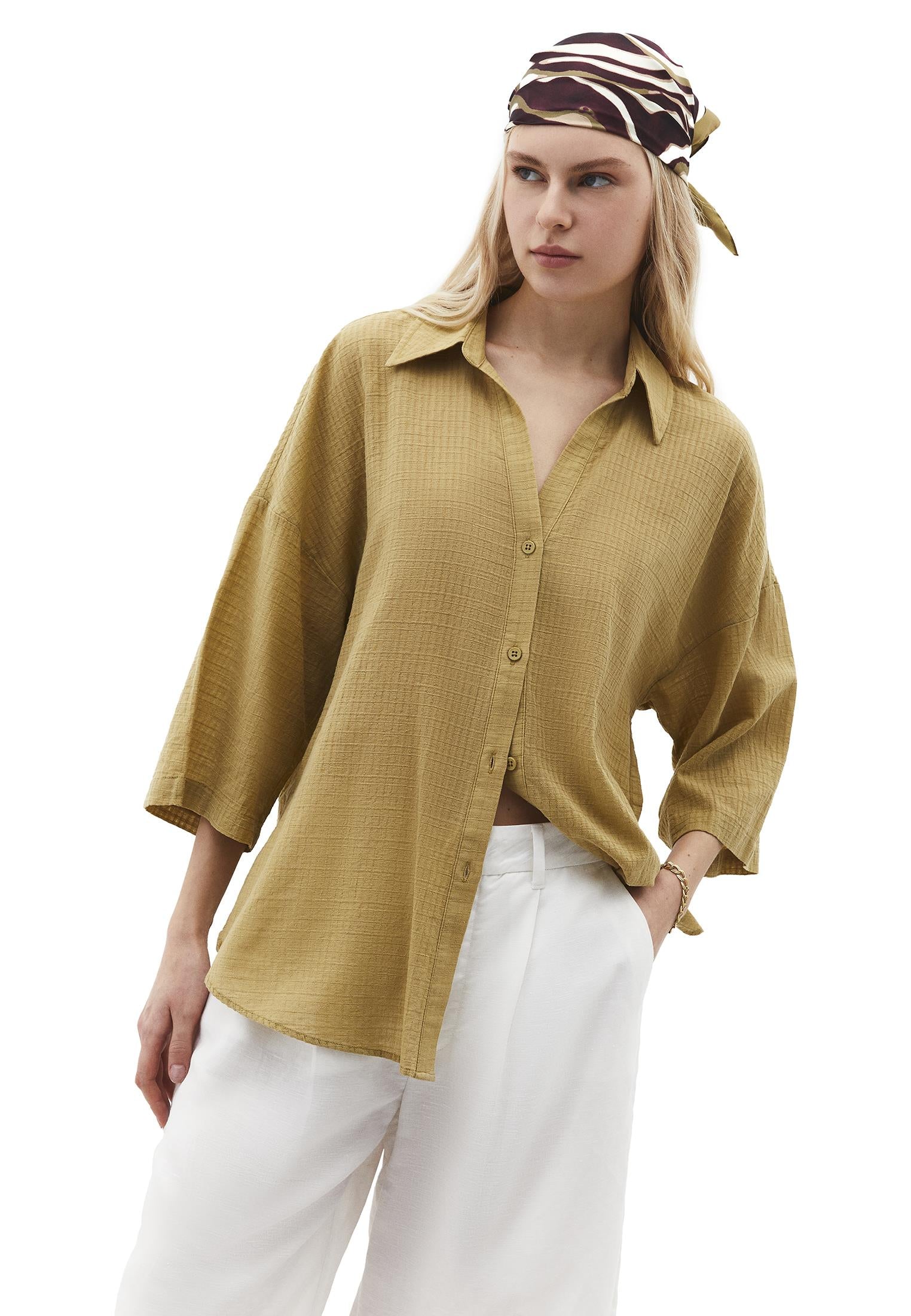 Button Detailed Oversize Shirt - KHAKI