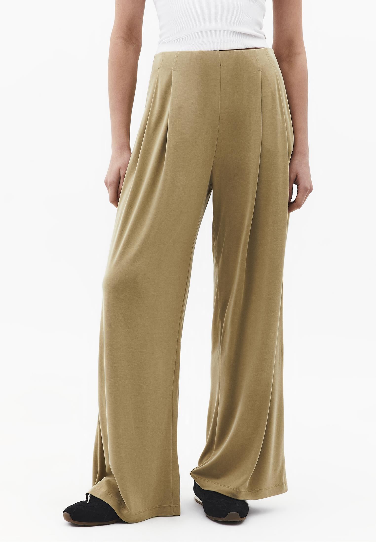 Wide Leg Elastic Waist Pants - KHAKI