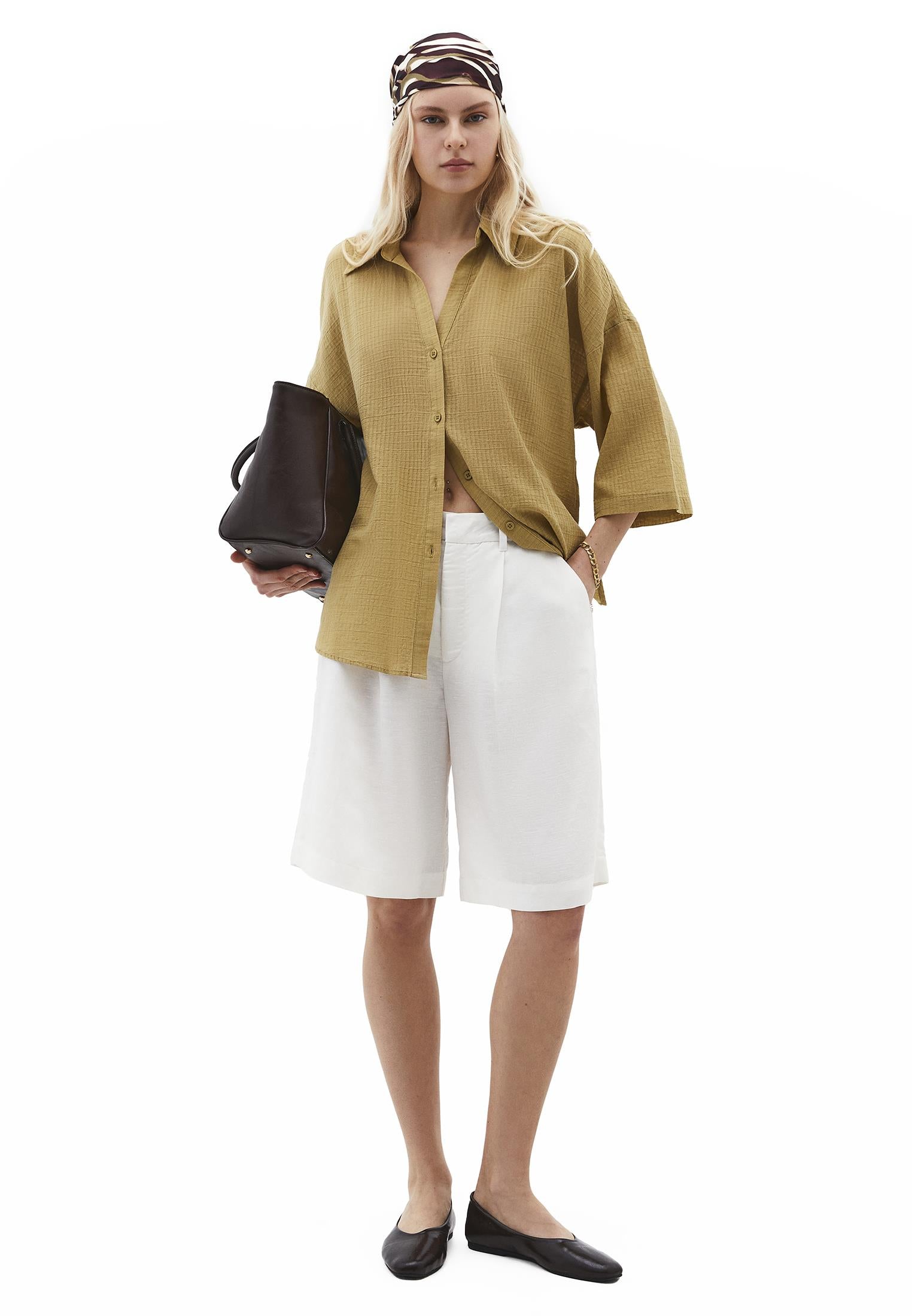 Button Detailed Oversize Shirt - KHAKI