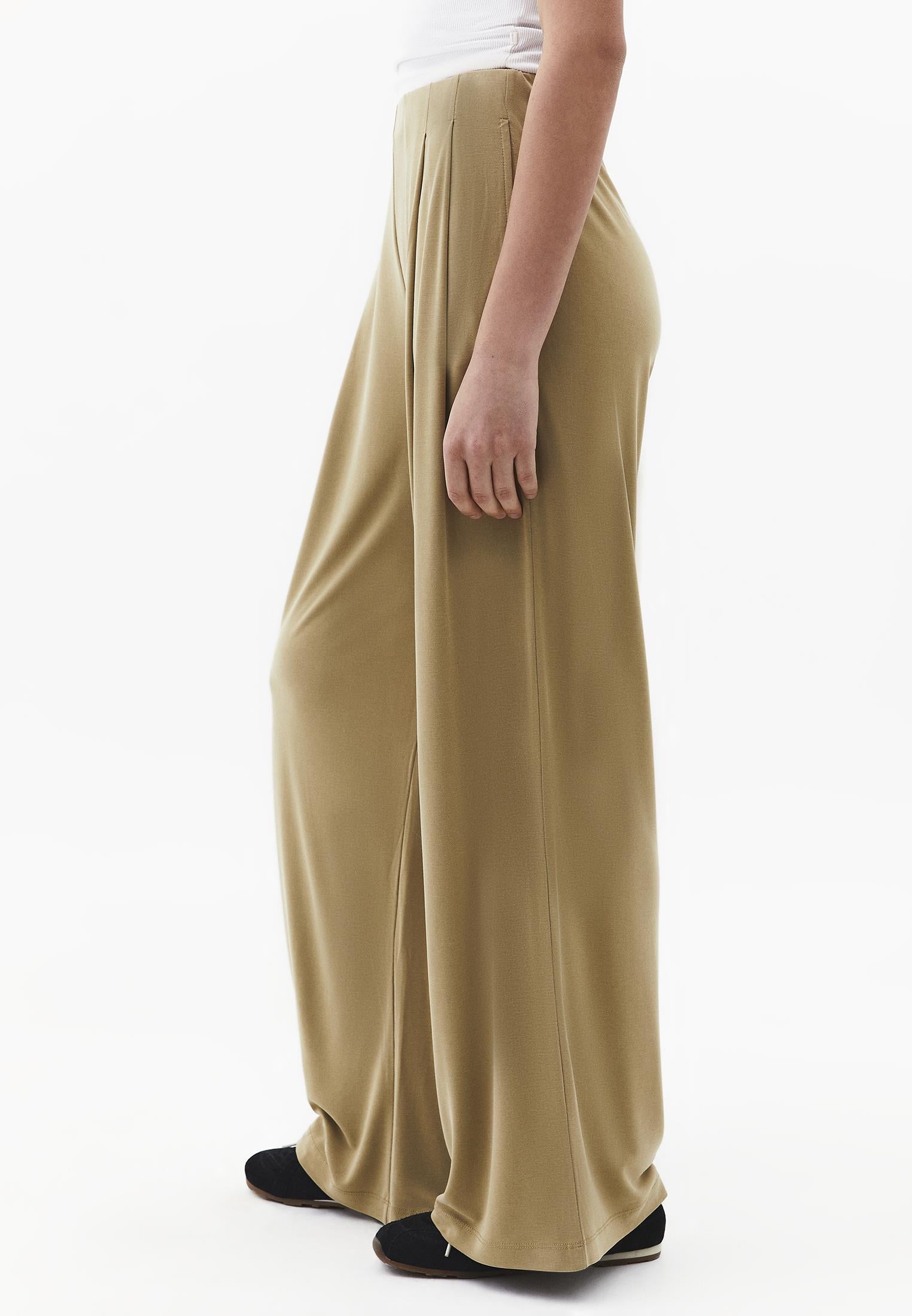 Wide Leg Elastic Waist Pants - KHAKI