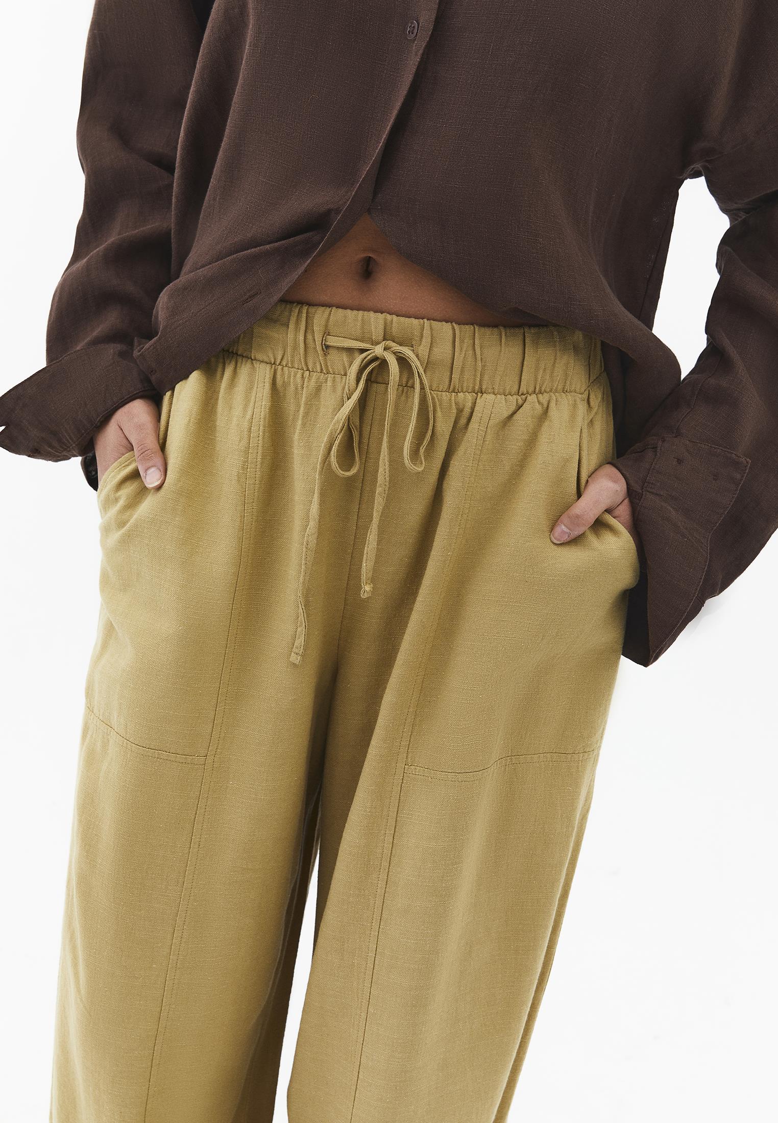 High Waist Barrel Leg Trousers - KHAKI