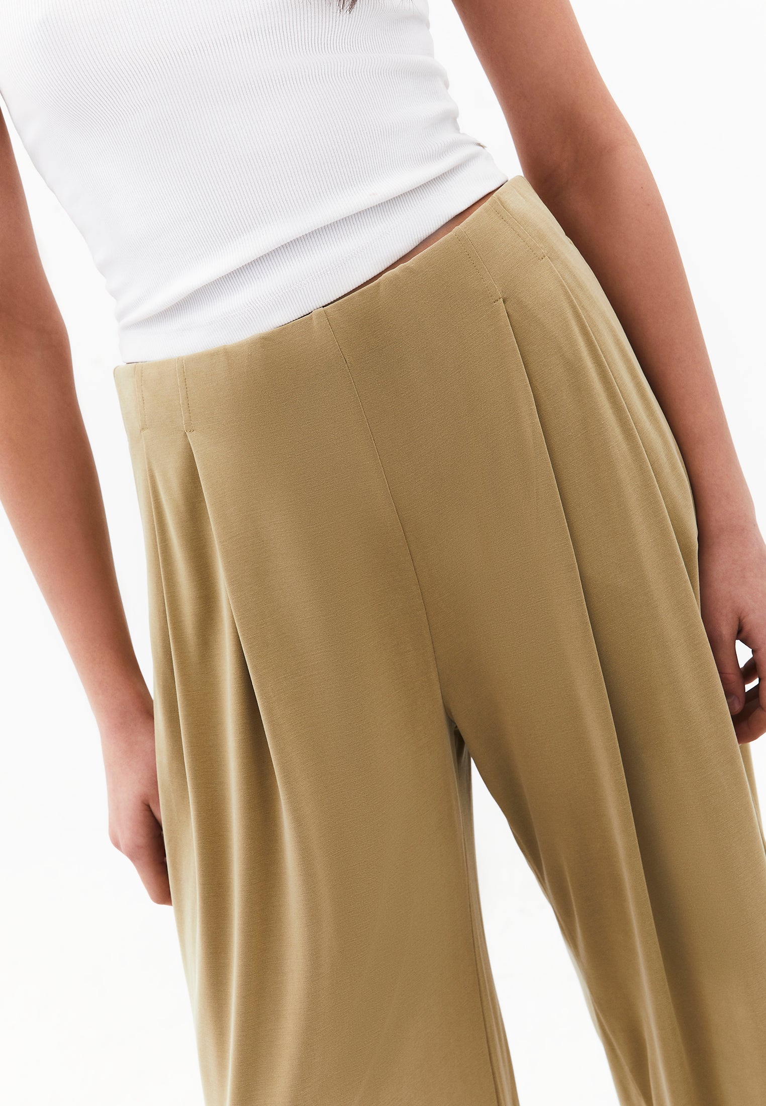 Wide Leg Elastic Waist Pants - KHAKI