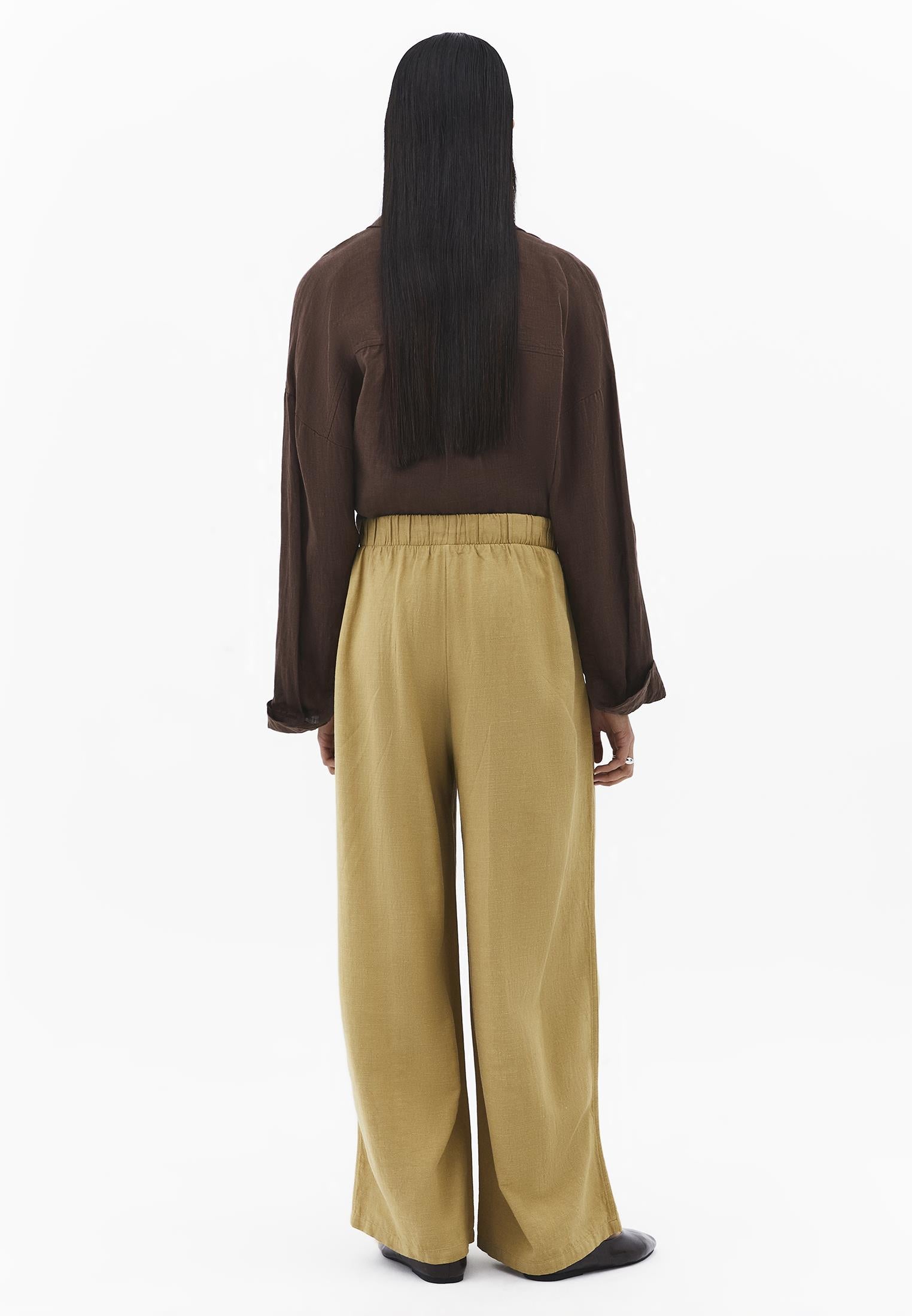 High Waist Barrel Leg Trousers - KHAKI