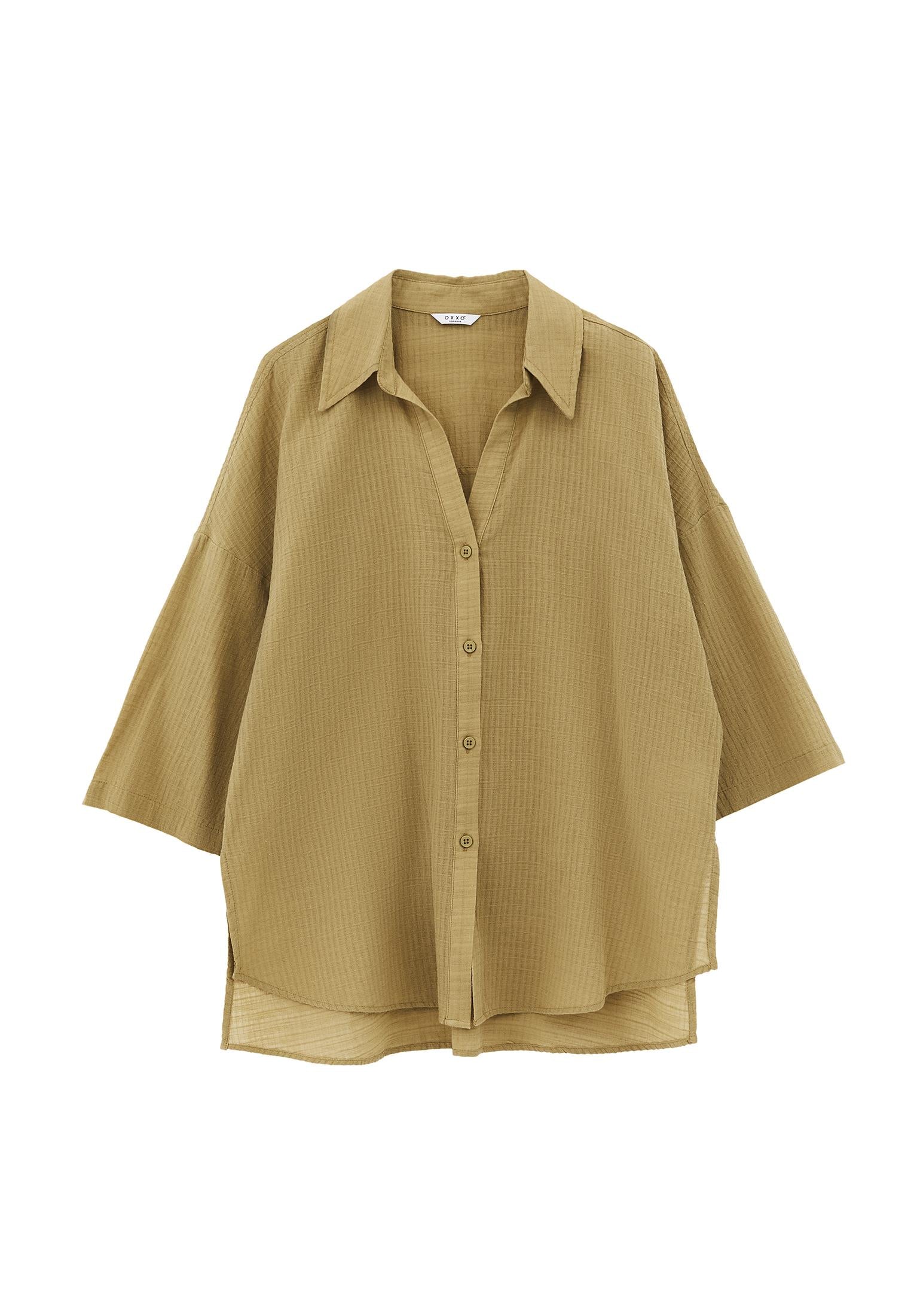 Button Detailed Oversize Shirt - KHAKI